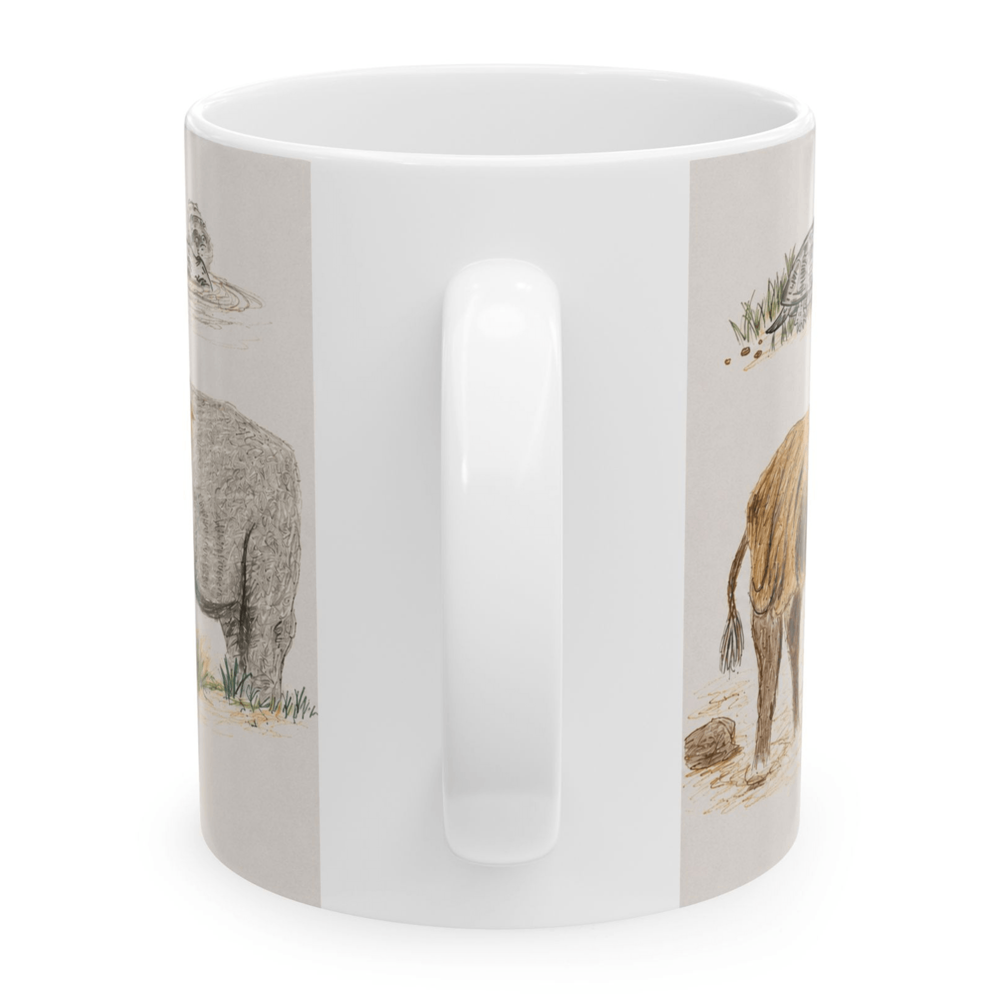 PimsArt Safari Rhino and Wildebeest Mug From Original Drawing