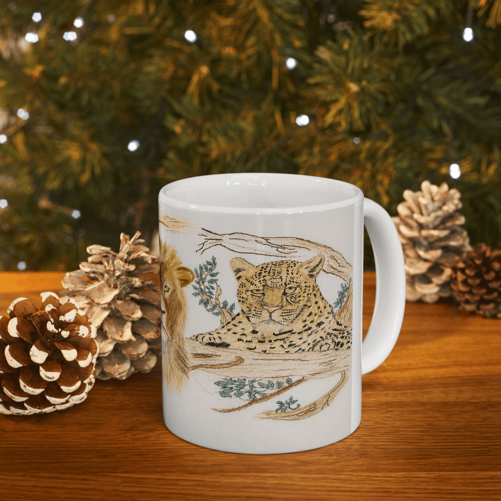 PimsArt African Safari Lion Elephant Leopard Mug From Original Drawing