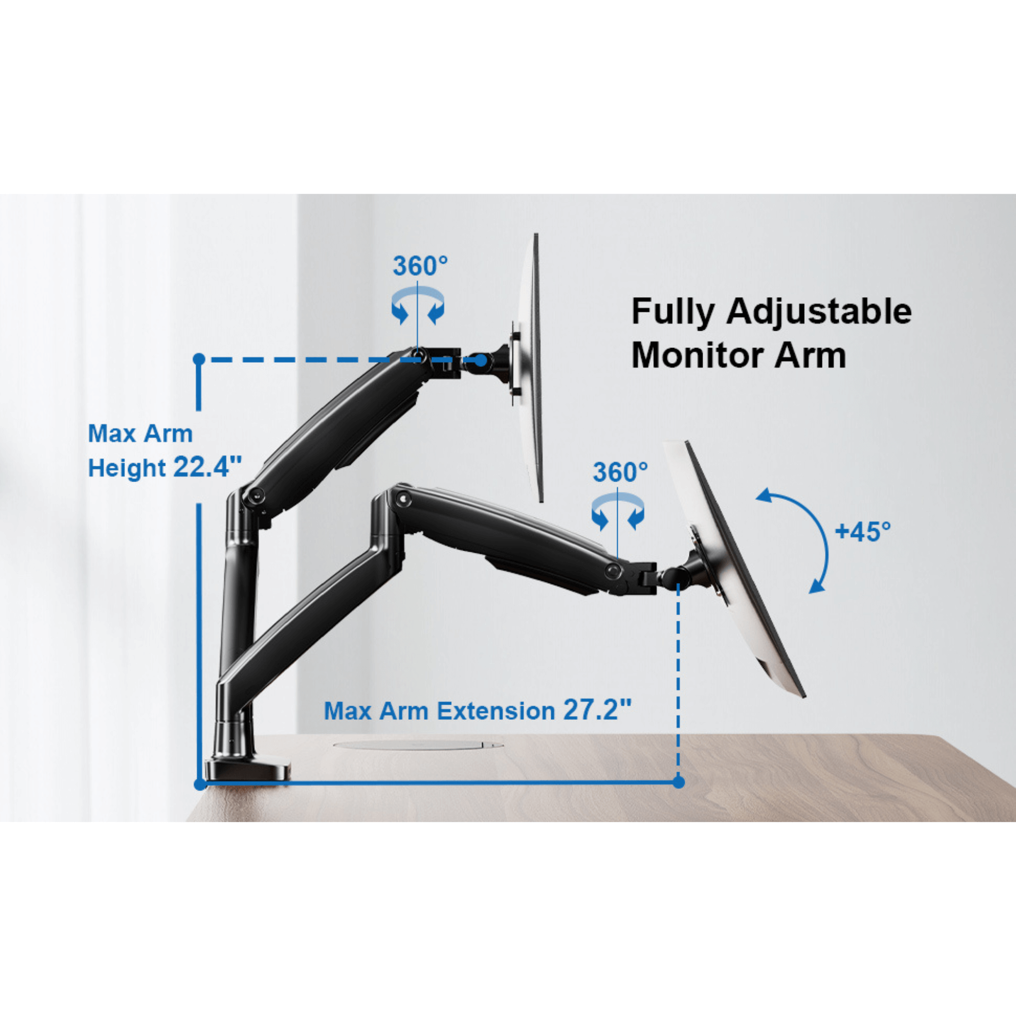 ErgoAV ErgoLink Motion Desk Mount for Dual Monitors up to 34" and 22 lbs