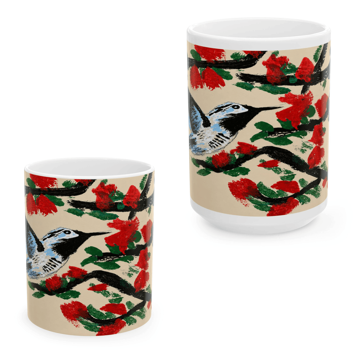 PimsArt Hummingbird and Cherry Blossom Mug From Original Painting