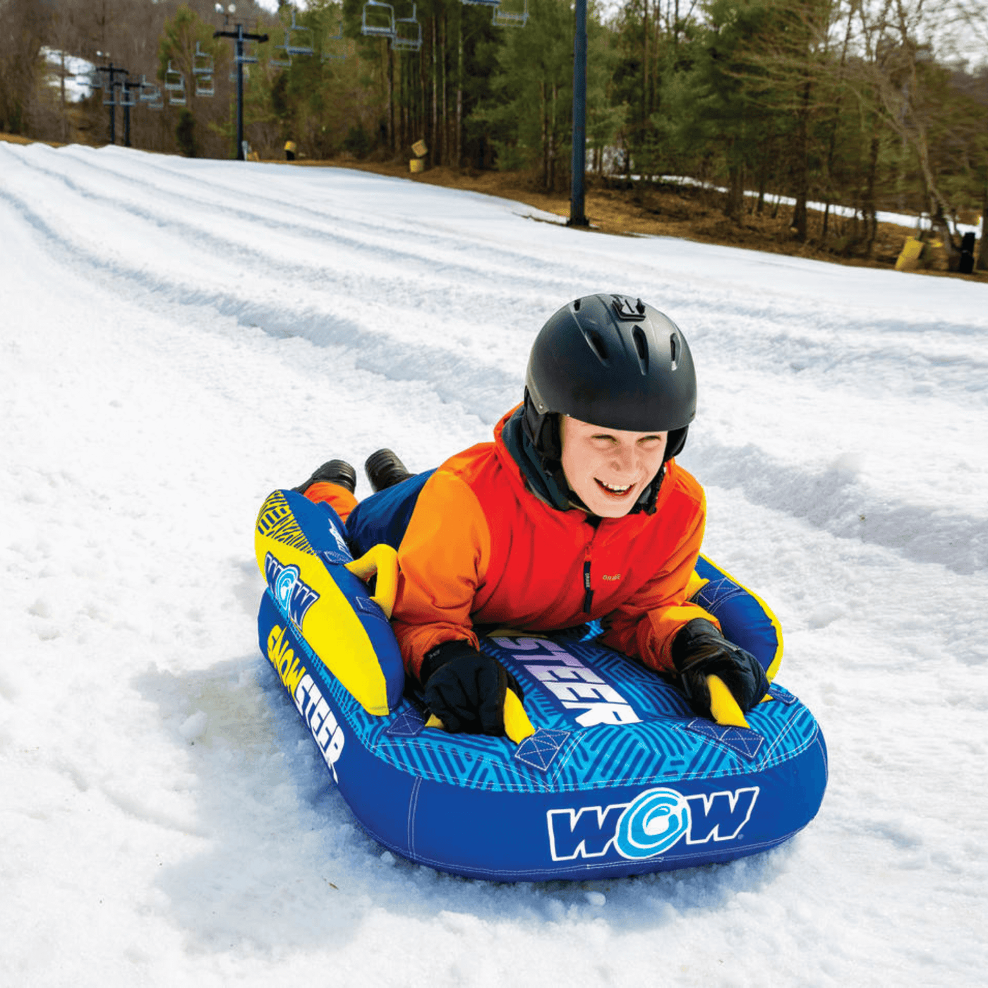 WOW Watersports SnowSteer Snow Sled with Lying Position for Easy Sledding