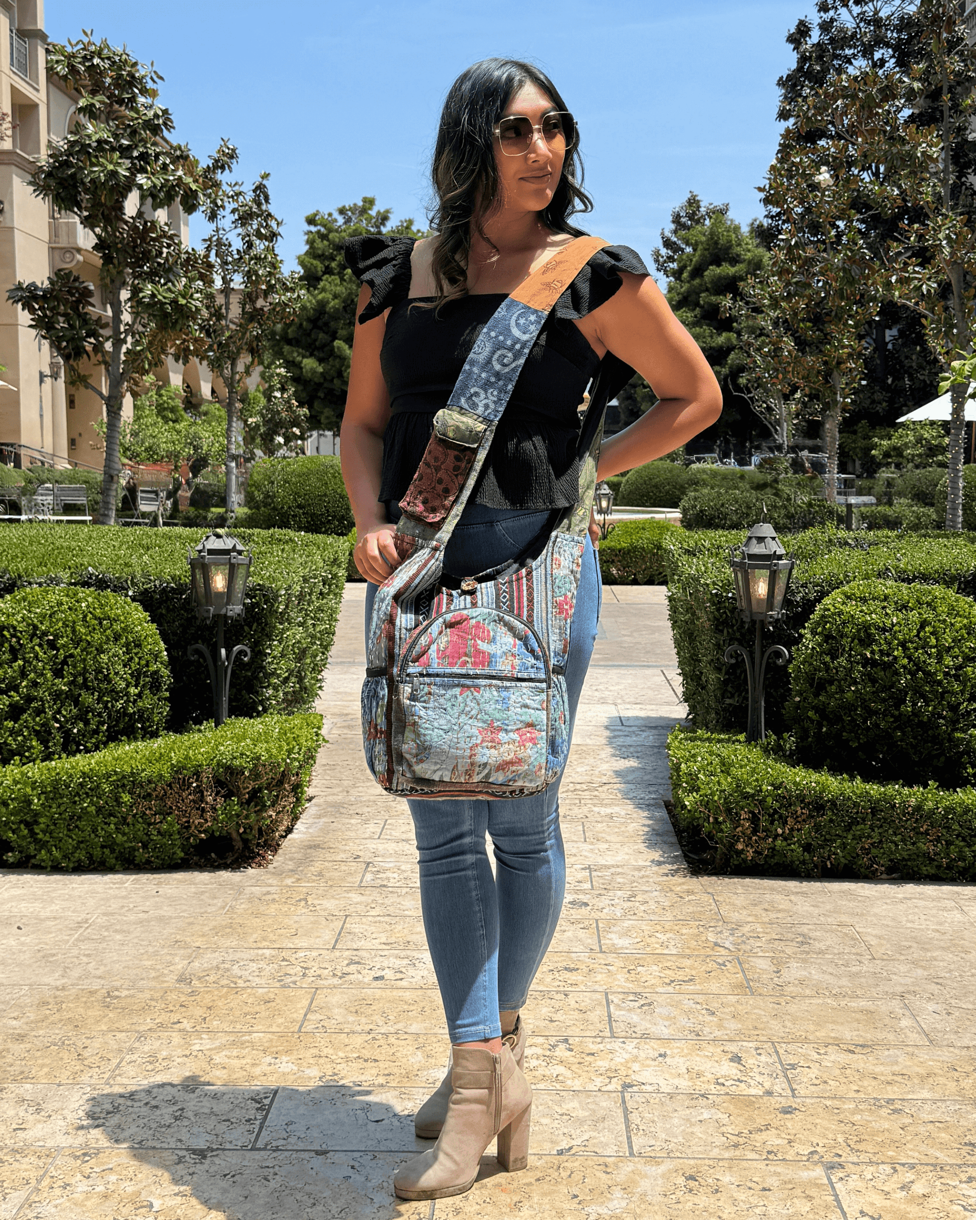 Kathmandu Collection Vintage Patchwork Hobo Bag with Water Bottle Pockets