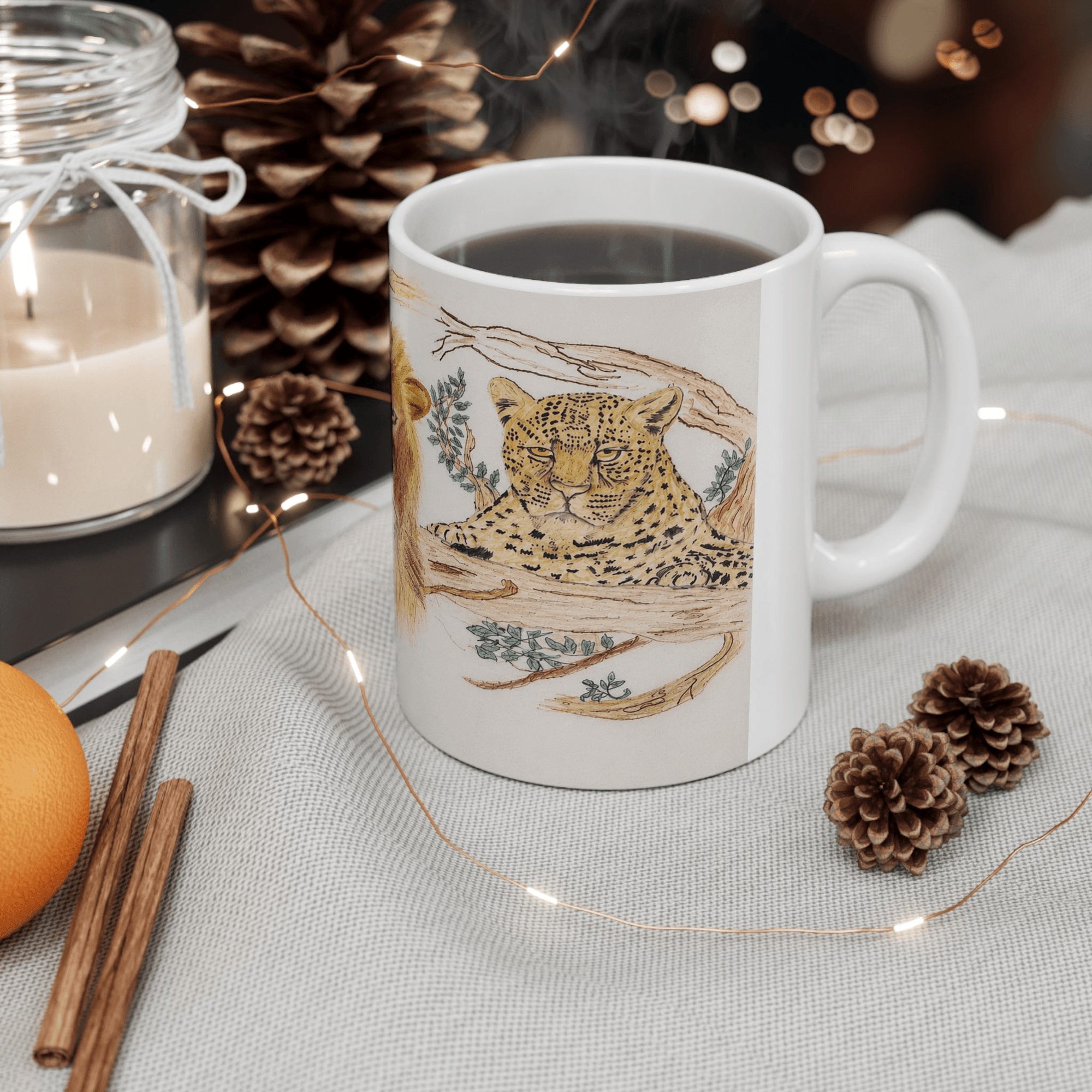 PimsArt African Safari Lion Elephant Leopard Mug From Original Drawing