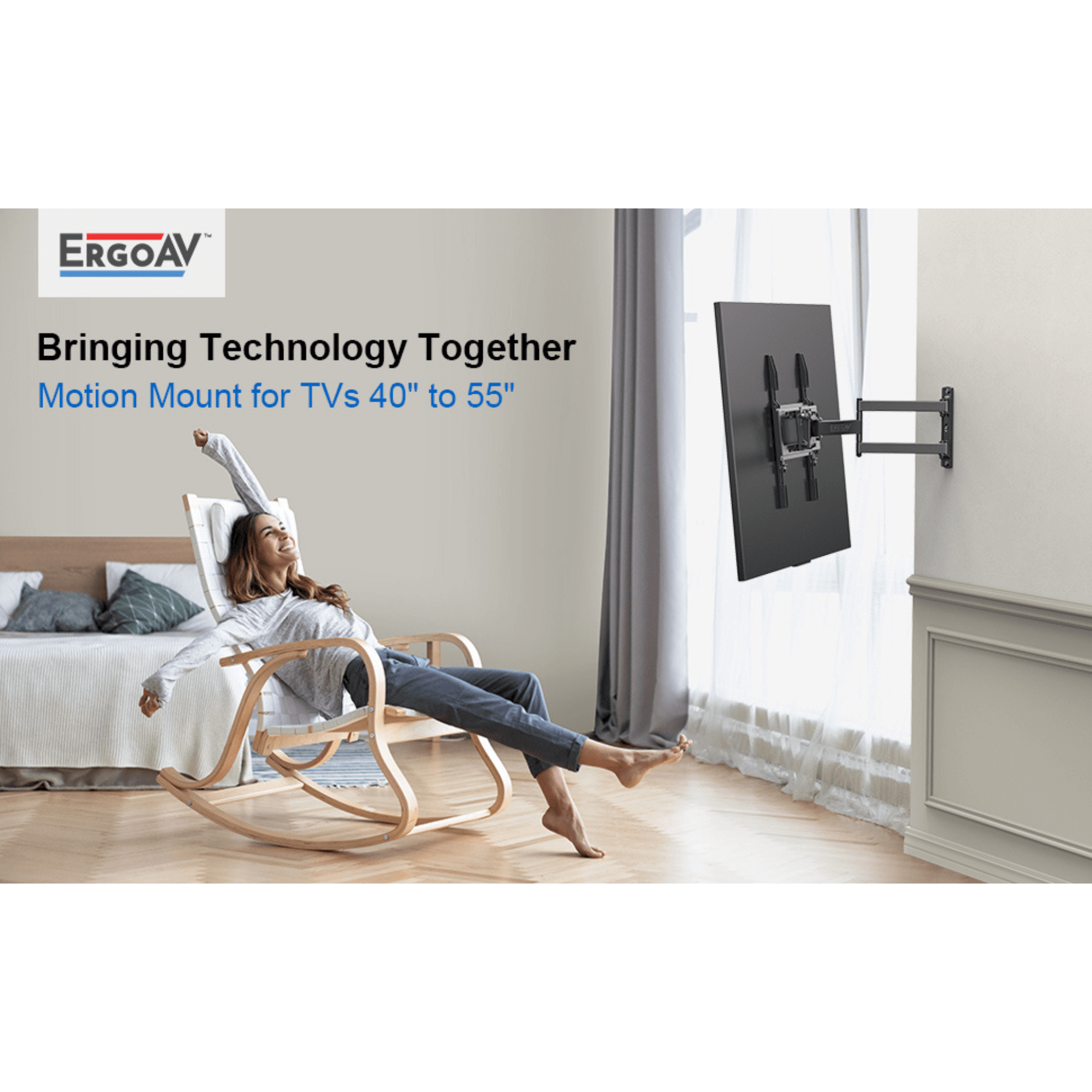 ErgoAV Single Stud Motion Mount for TVs 40" to 55" and up to 77lbs