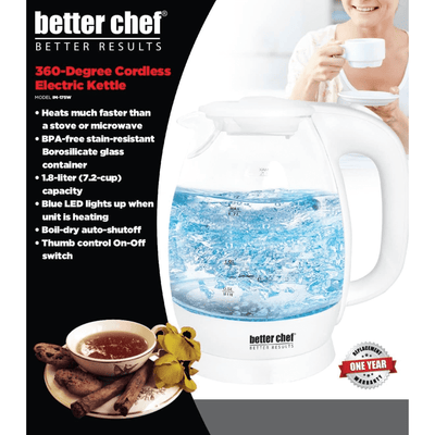 Better Chef 7-Cup Cordless Electric Borosilicate Glass Kettle with LED Light