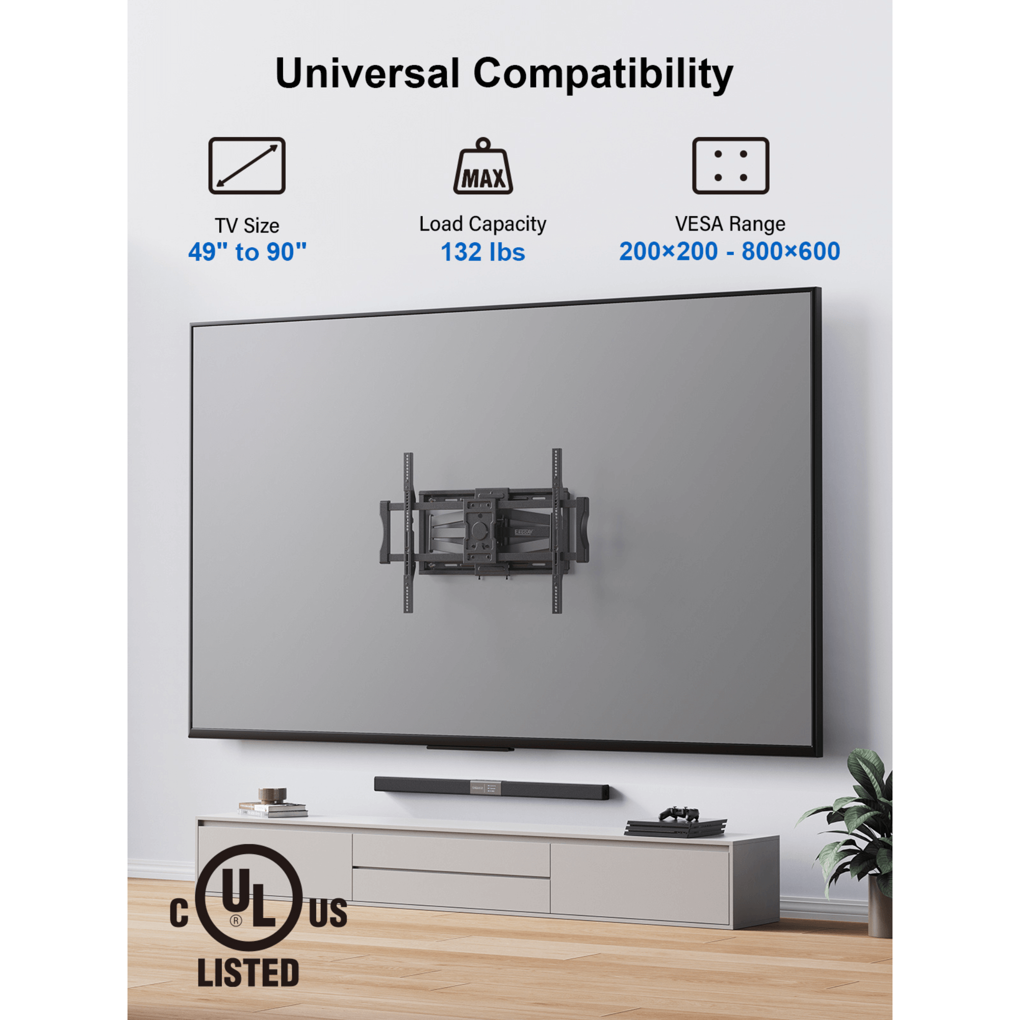 ErgoAV Motion Mount with Dual Arms for TVs 49" to 90"