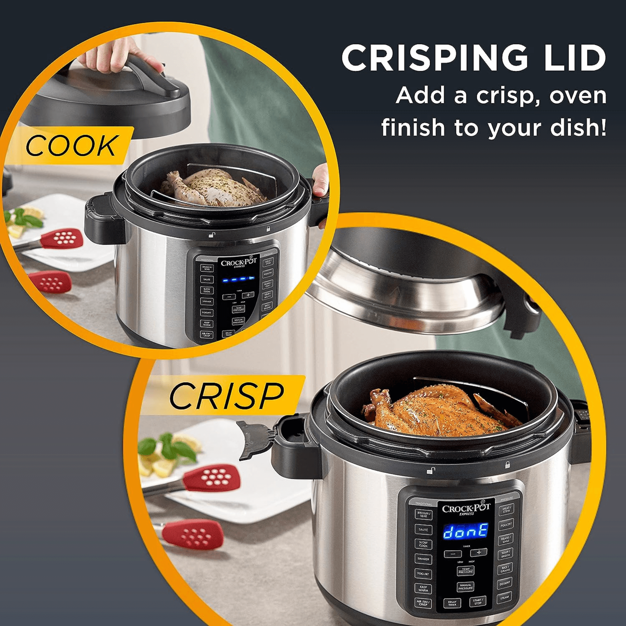Crockpot Express Crisp 8Qt Pressure Cooker with Air Fryer Lid - REFURBISHED