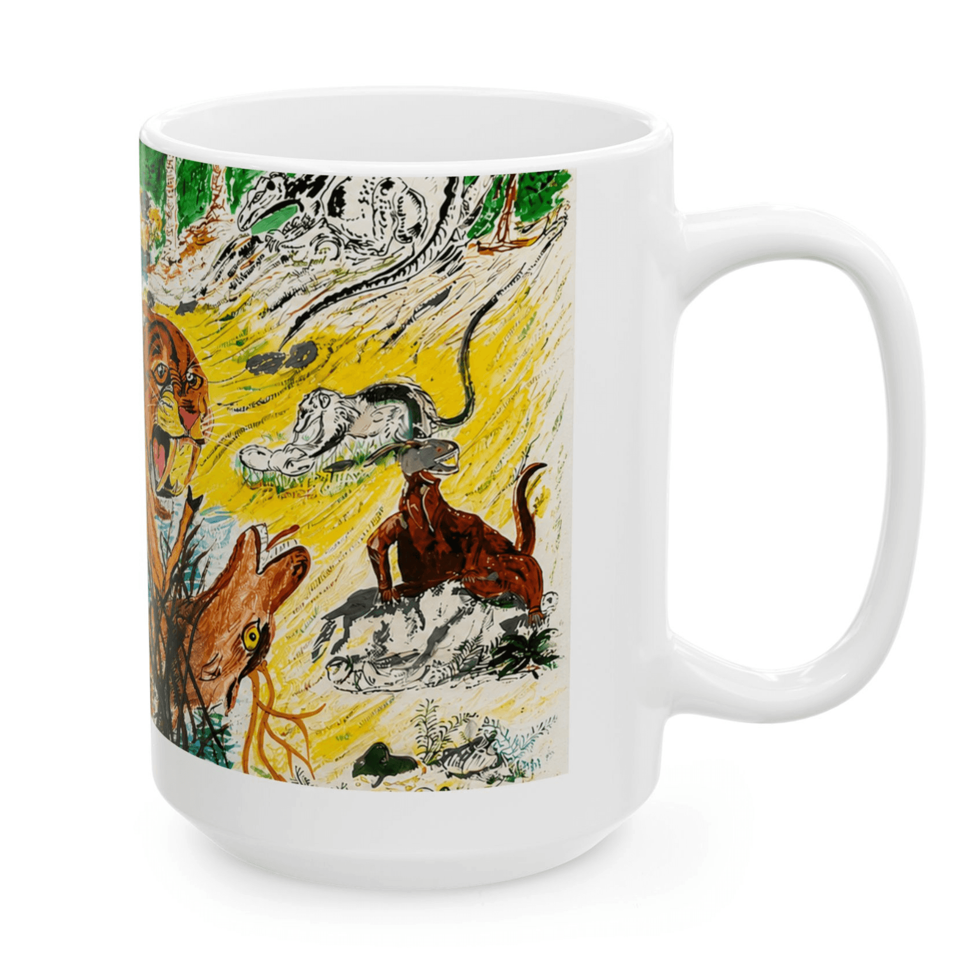 PimsArt Prehistoric Sabertooth Tiger Scene Mug From Original Painting