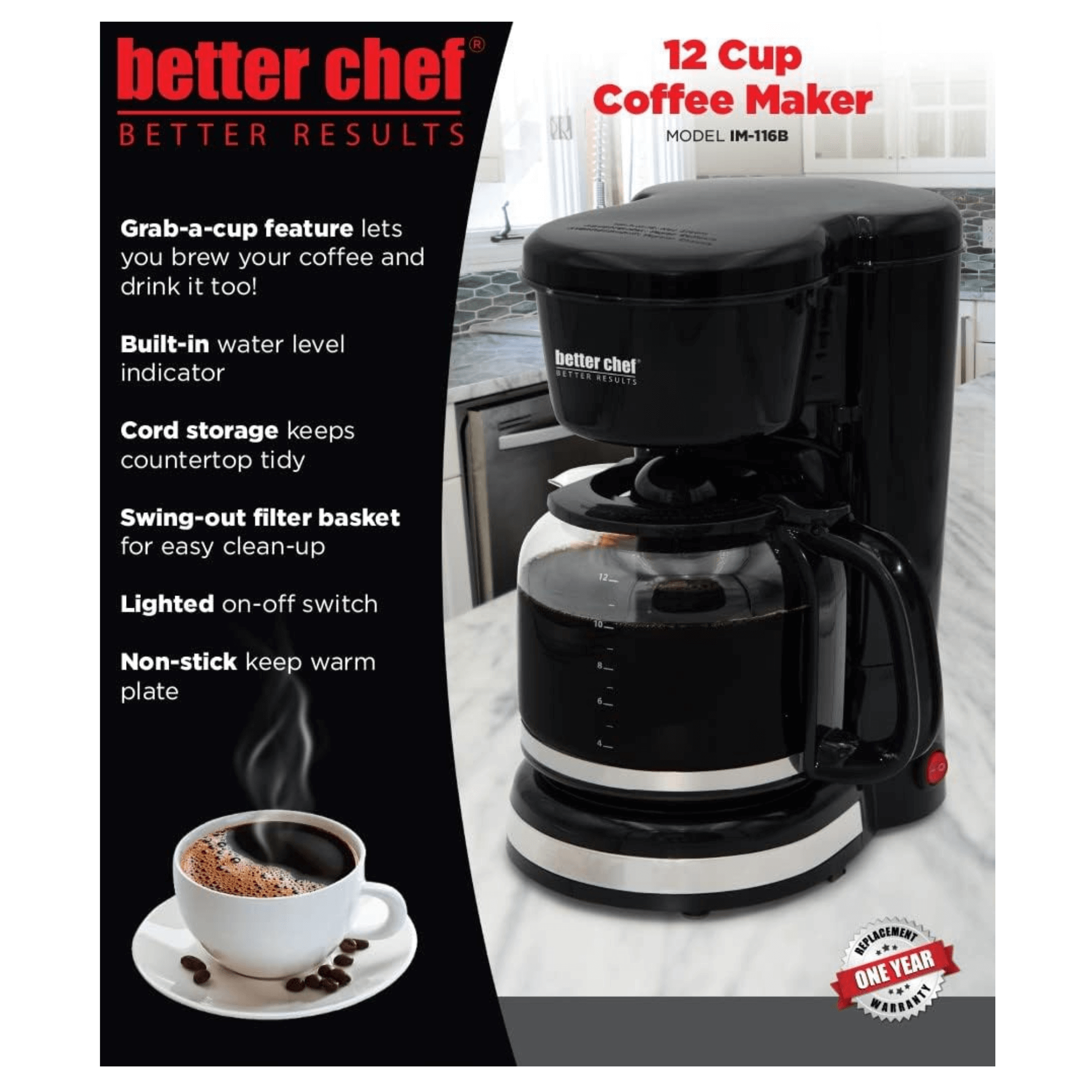 Better Chef 12 Cup Pause 'n Serve Coffee Maker - REFURBISHED