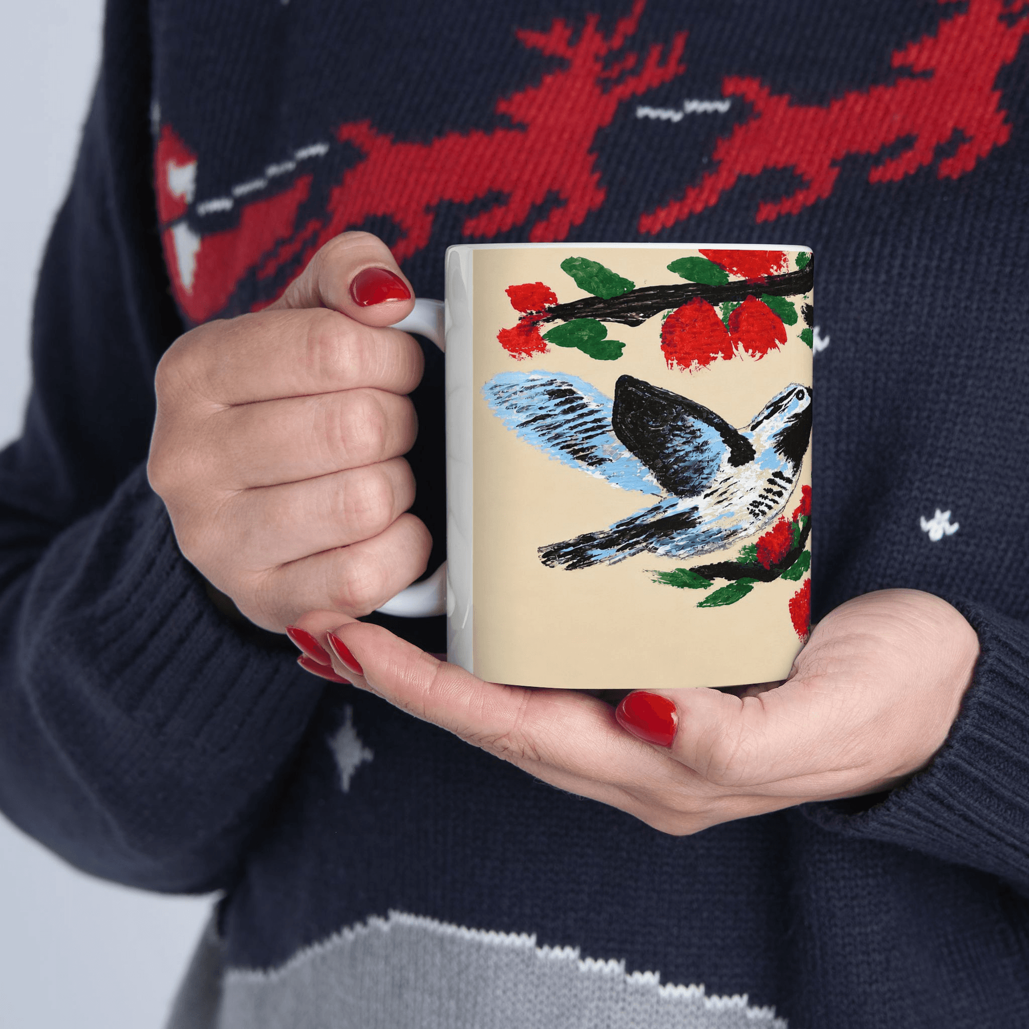 PimsArt Hummingbird and Cherry Blossom Mug From Original Painting