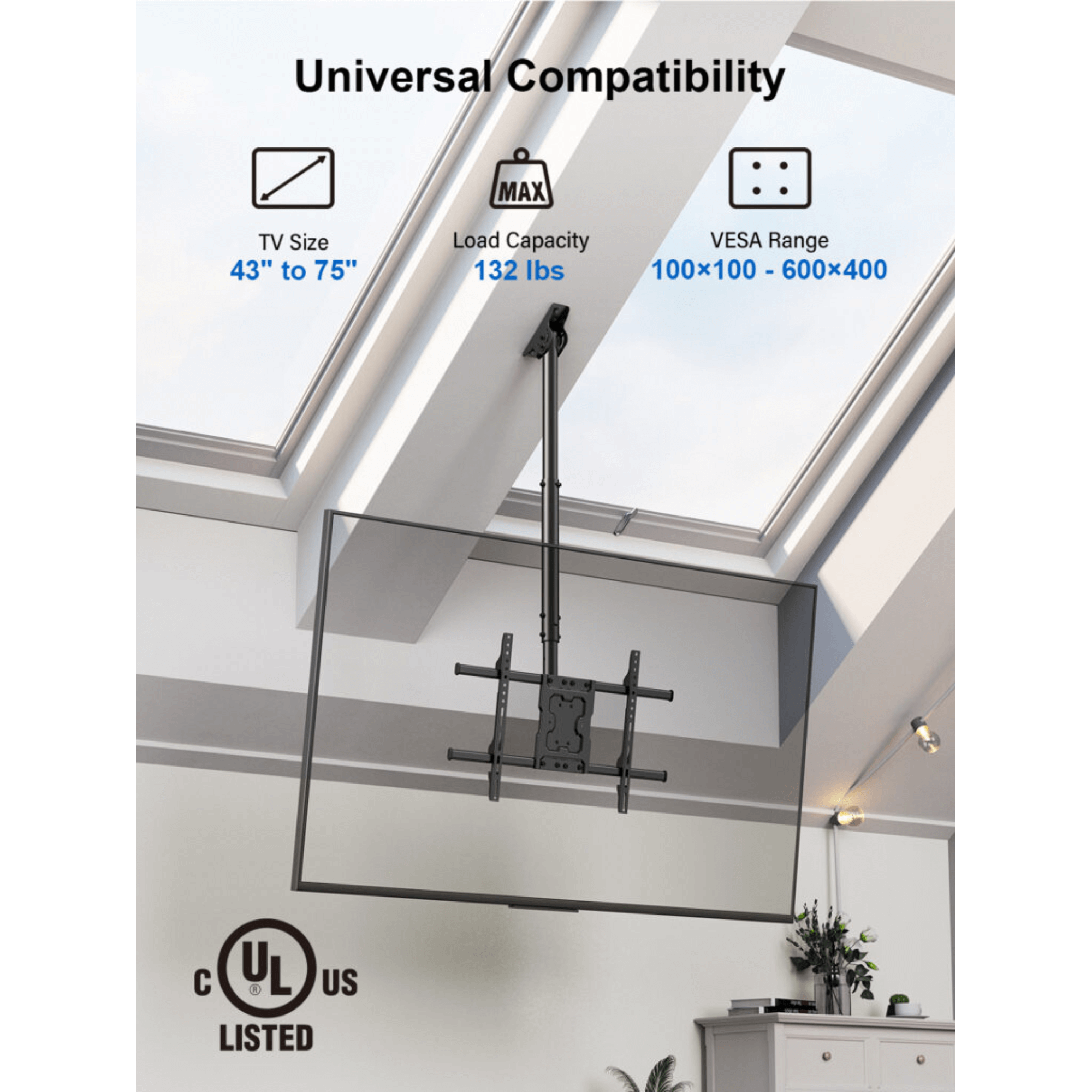 ErgoAV Ceiling Mount for TVs 43" to 75"