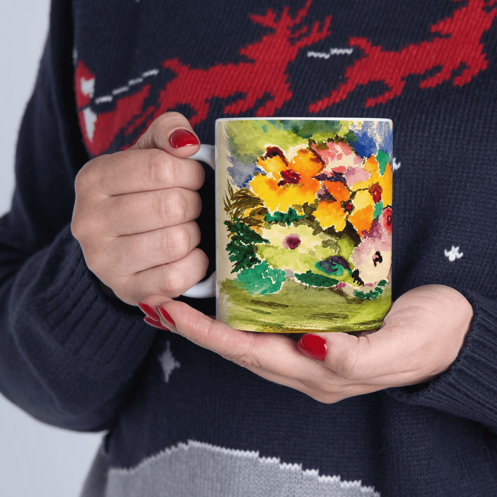 PimsArt Vibrant Watercolor Floral Mug From Original Painting