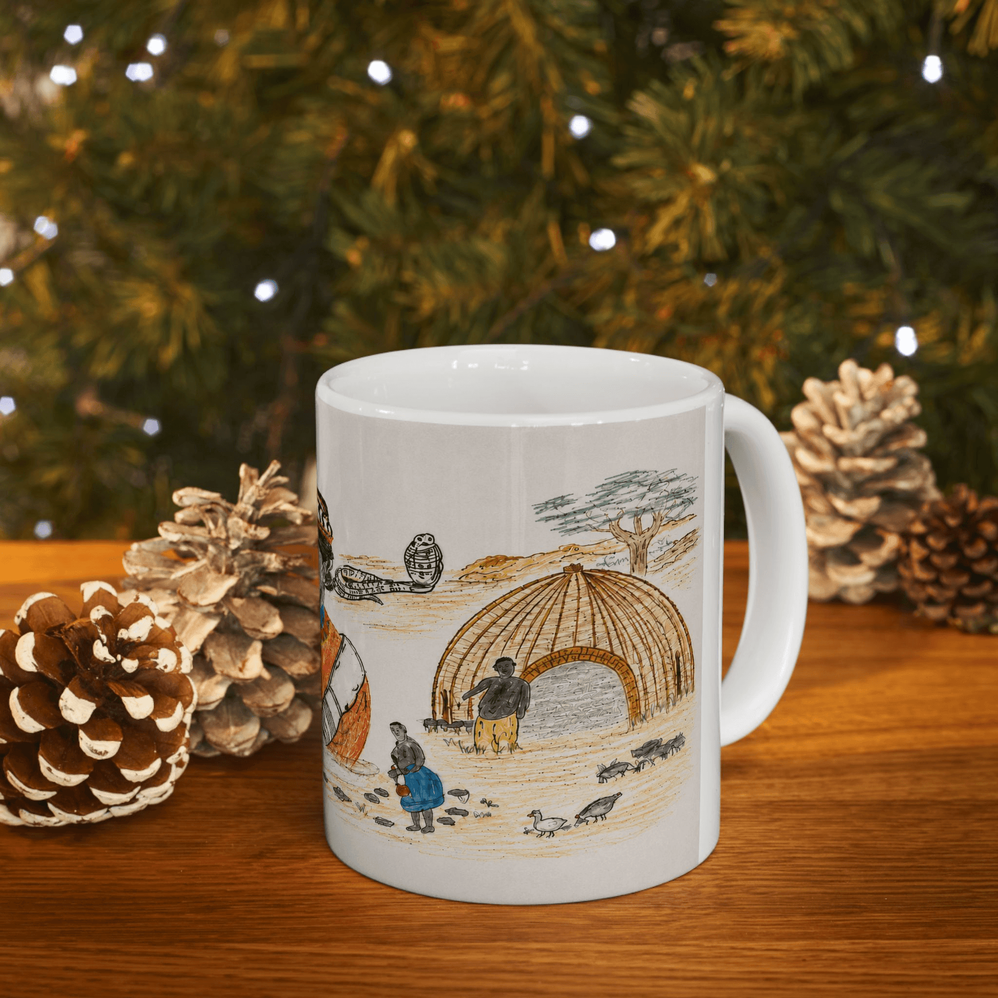 PimsArt South African Tribal Village Portrait Mug From Original Drawing