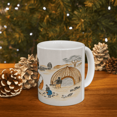 PimsArt South African Tribal Village Portrait Mug From Original Drawing