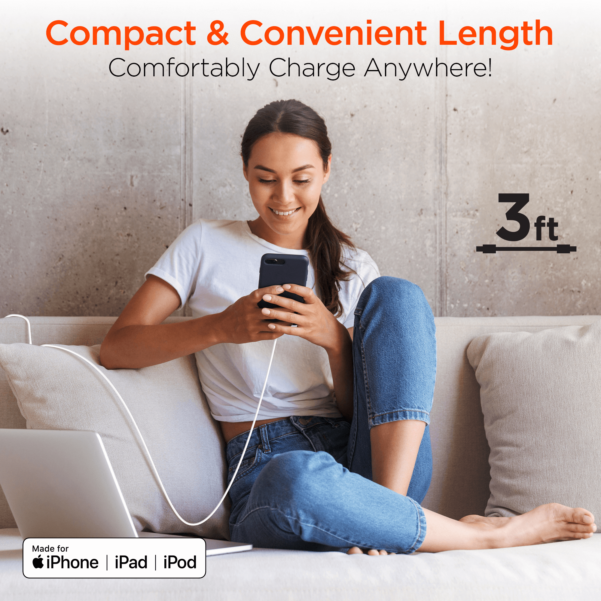 HyperGear USB to MFi Lightning Rounded Cable 3ft Bulk 200pc Pack