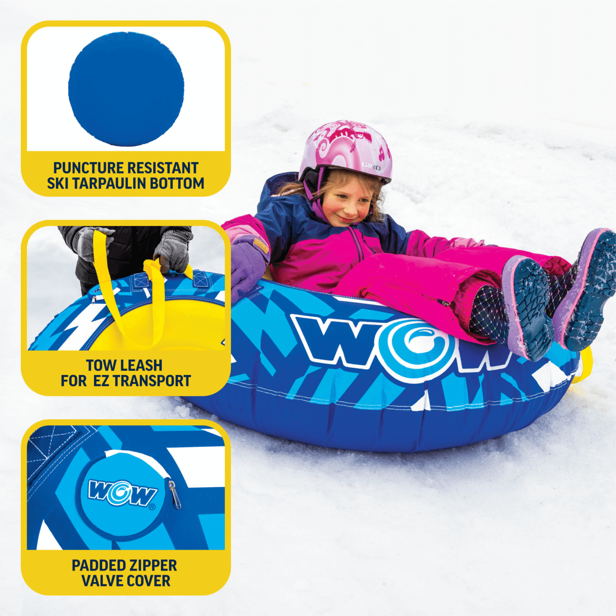 WOW Watersports Surge Tarpaulin-Bottom Snow Tube with Tow Leash
