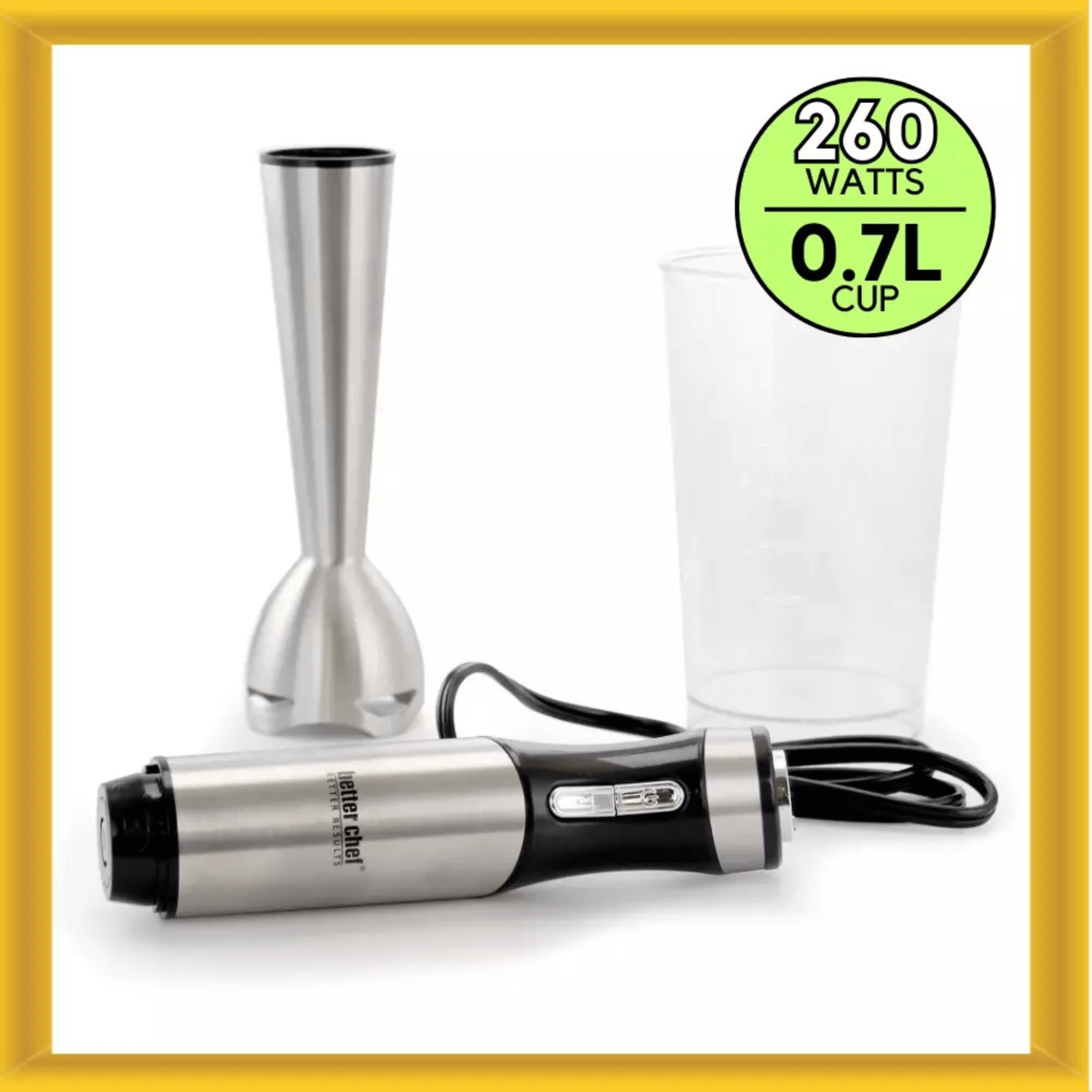 Better Chef 260W Variable Speed Stainless Steel Immersion Blender with Cup