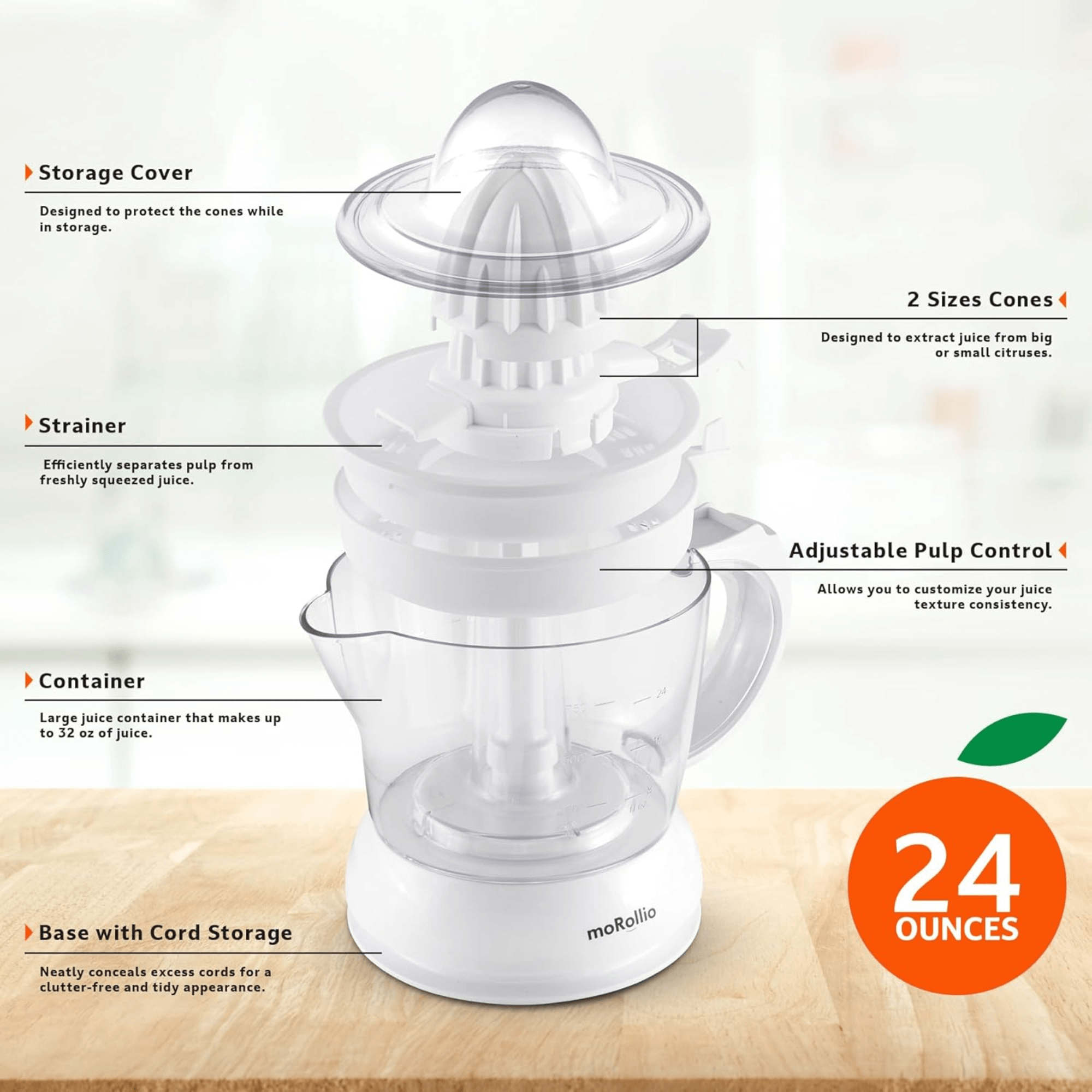 moRollio Compact 24oz Electric Citrus Juicer