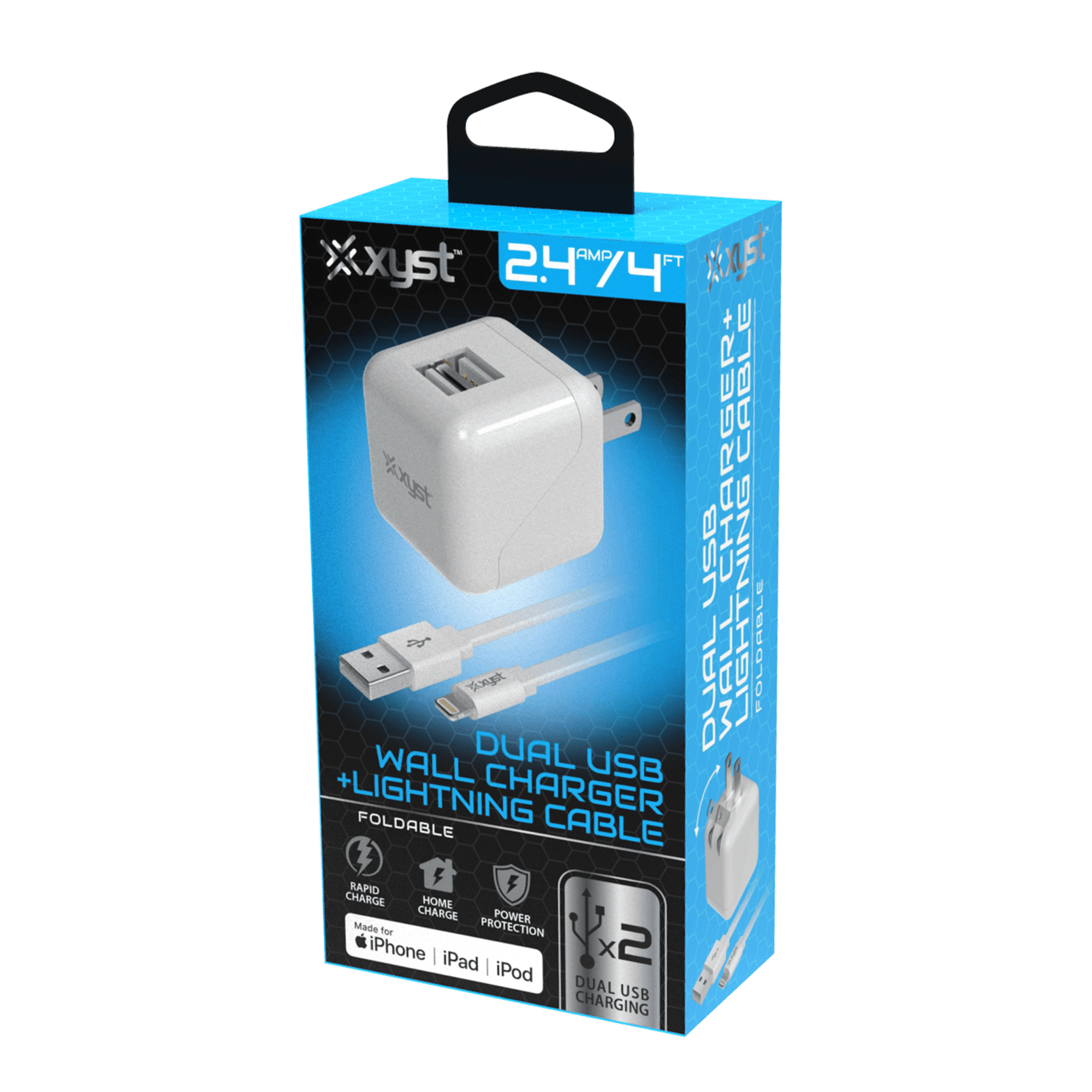 Xyst 2.4-Amp Dual USB Wall Charger With 4Ft Lightning Cable