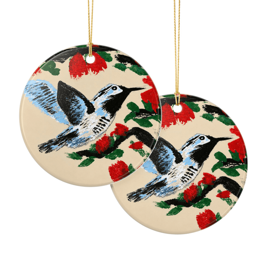 PimsArt Hummingbird Blossom Round Christmas Ornament From Original Painting
