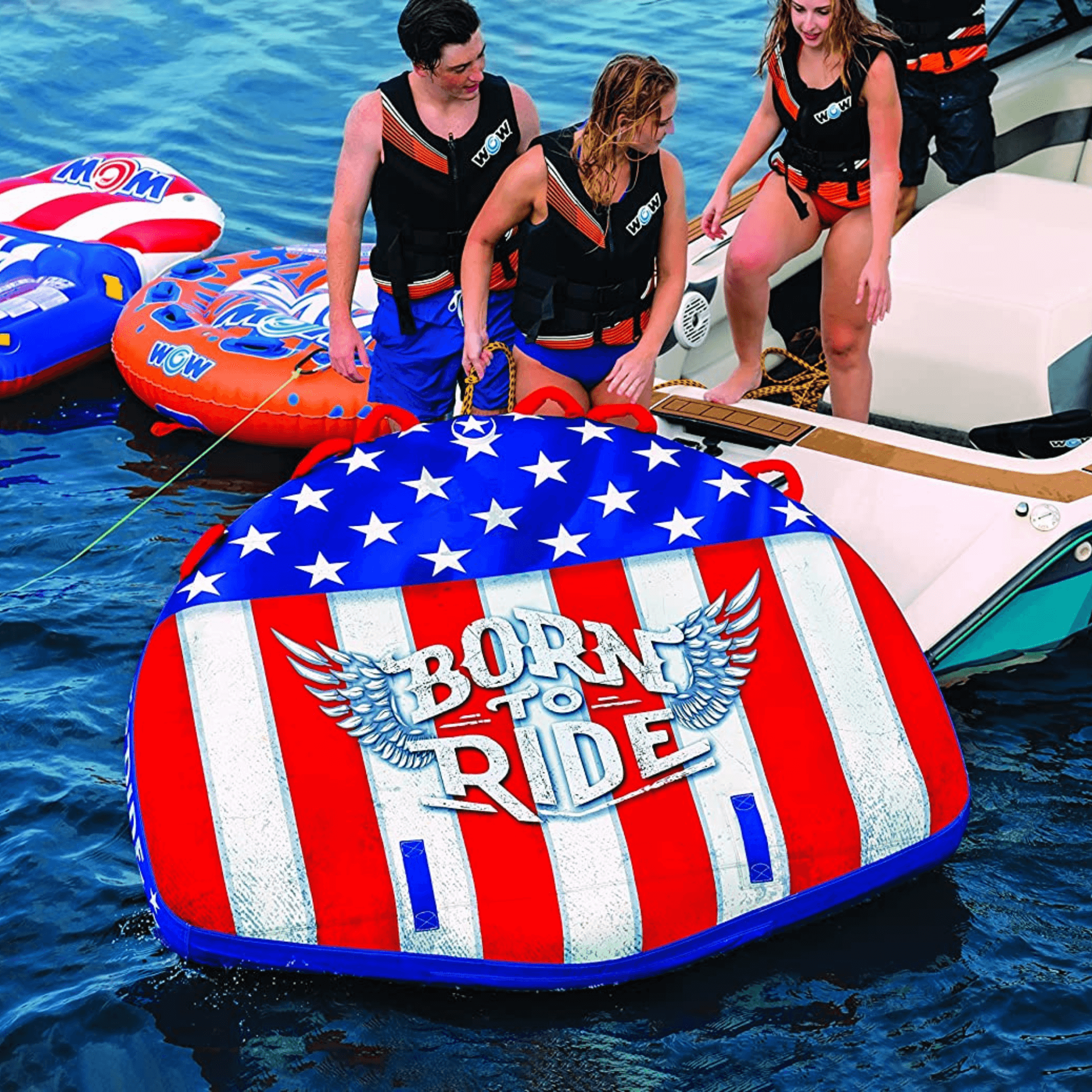 WOW Watersports Born to Ride 3 Person 3P Towable with Soft Top and EZ Tow
