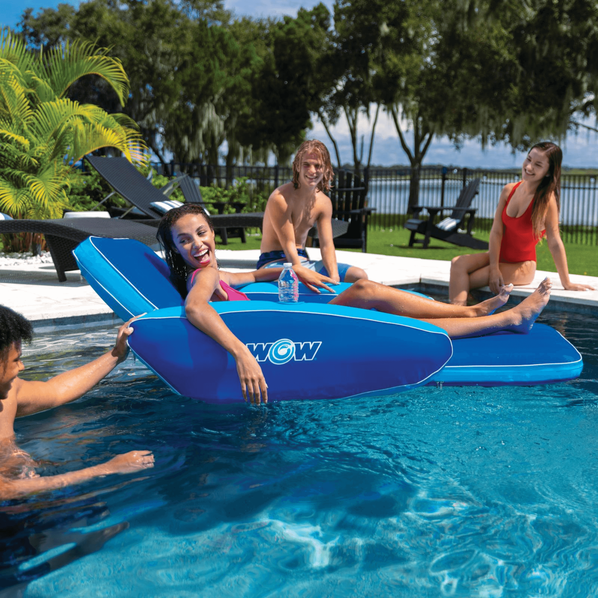 WOW Watersports Modern Lounger Pool Float with Cup Holder and Reclining Back