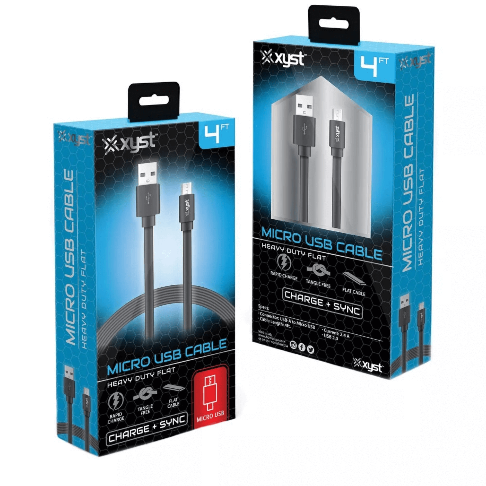 Xyst Charge and Sync USB to Micro USB Flat Cable 4Ft