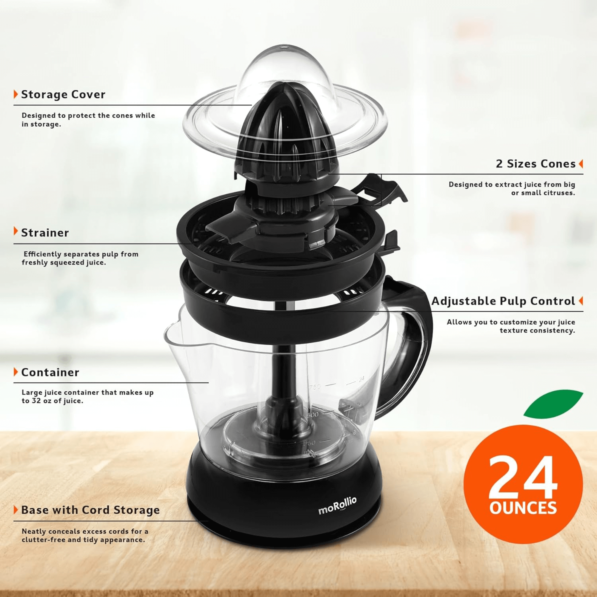 moRollio Compact 24oz Electric Citrus Juicer