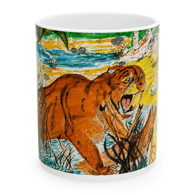 PimsArt Prehistoric Sabertooth Tiger Scene Mug From Original Painting
