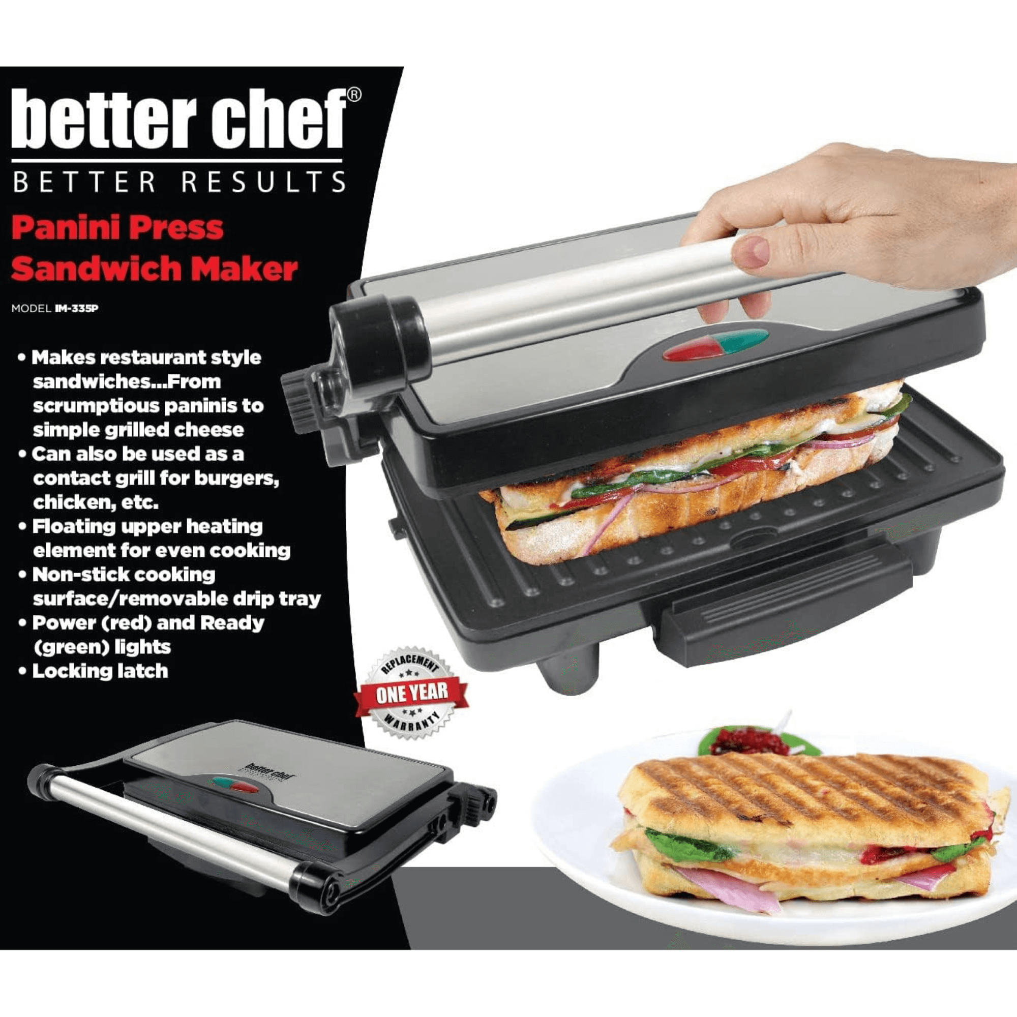 Better Chef Non-Stick Floating Hinge Panini Press Sandwich Maker