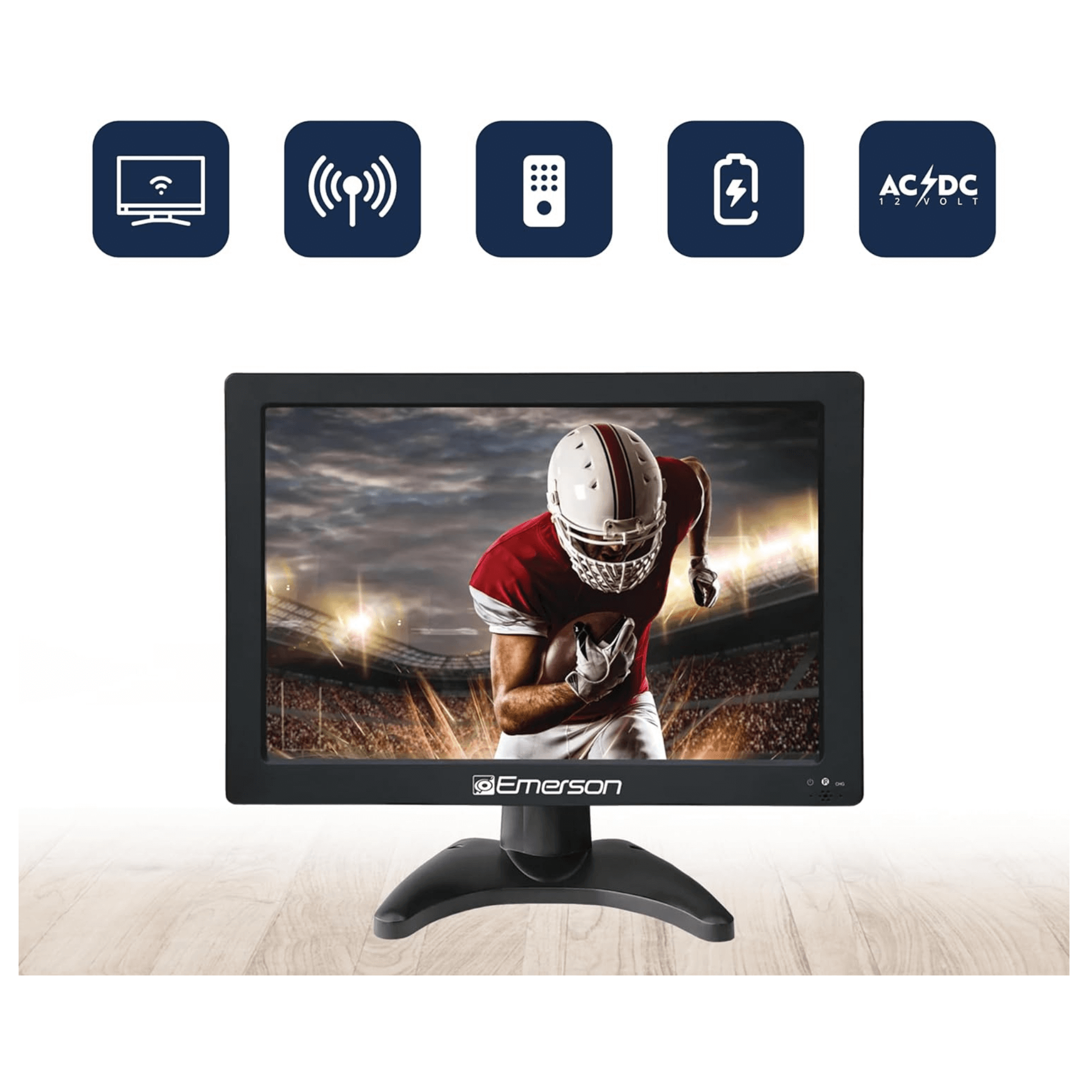 Emerson 13.3" Portable Rechargeable 12V ACDC TV - Refurbished