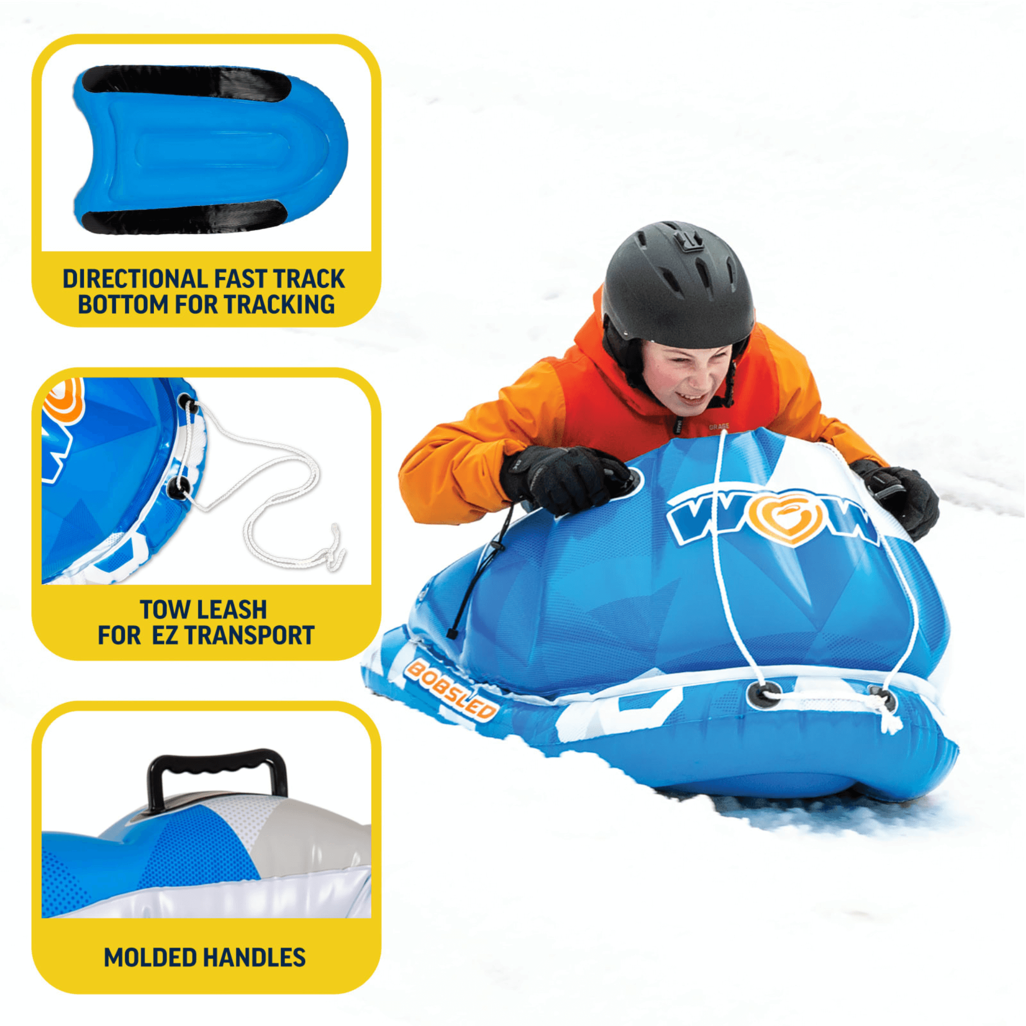 WOW Watersports Snow Tube Bobsled for Kids and Adults w Front Snow Shield