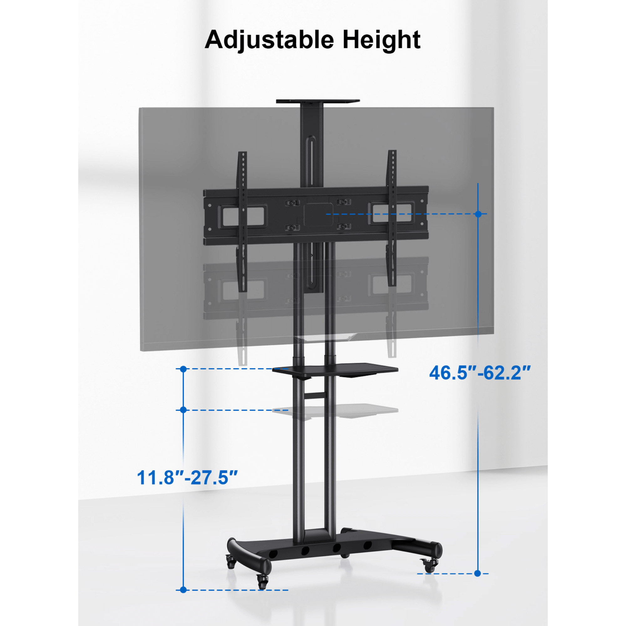 ErgoAV Movable Height-Adjustable Cart with Camera Shelf for TVs 43" to 70"