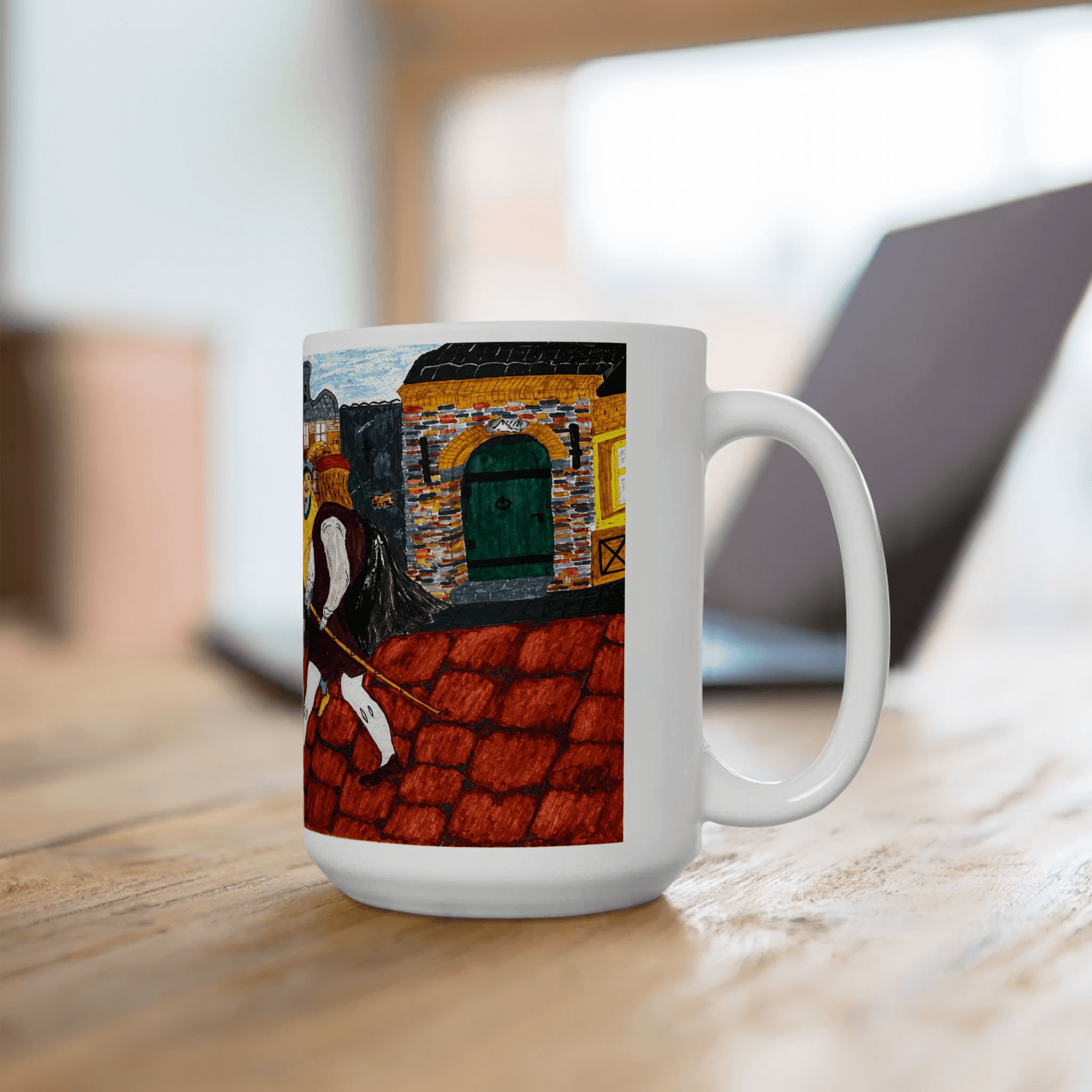 PimsArt Medieval Street Scene Dueling Swordsmen Mug From Original Painting