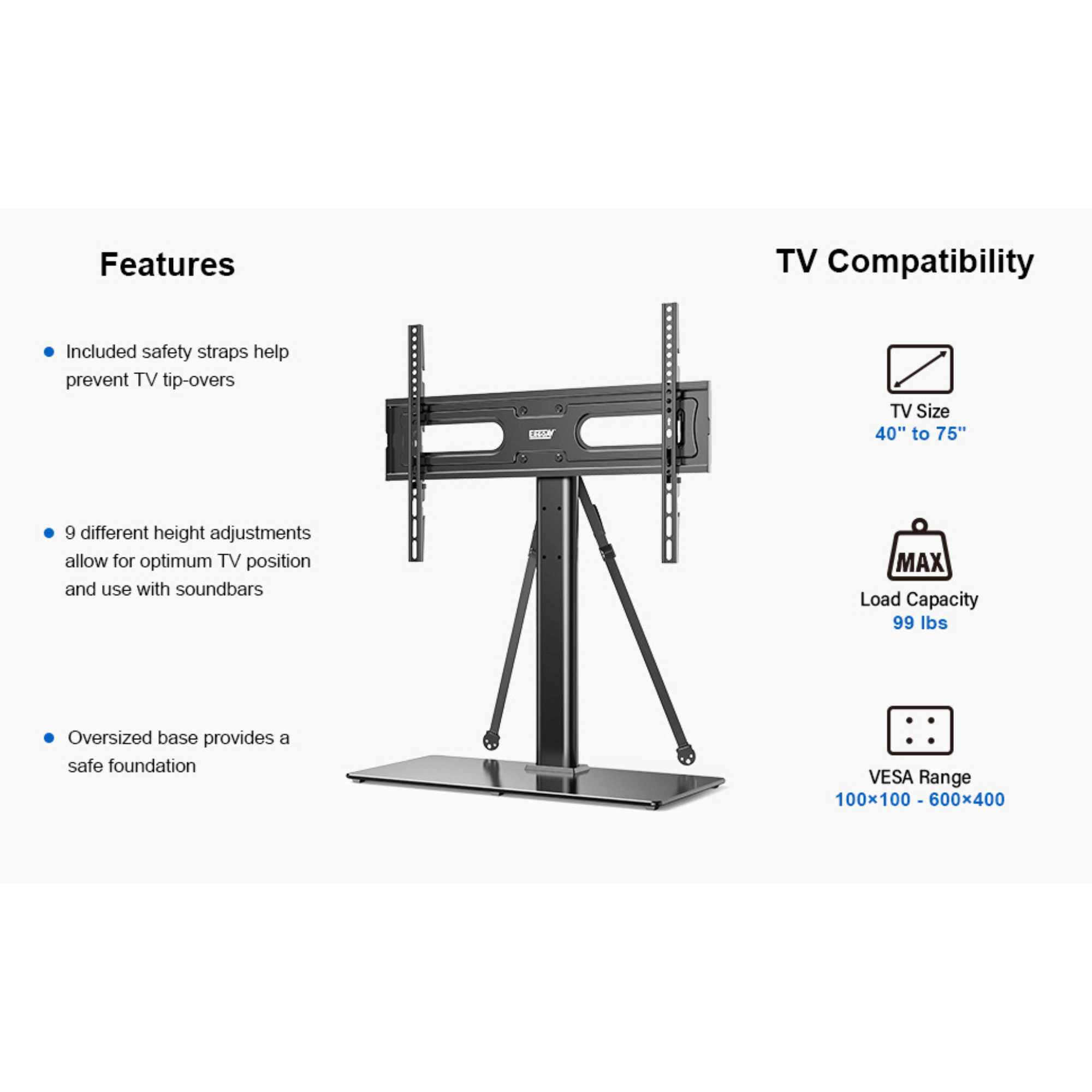 ErgoAV Tabletop TV Stand for 40" to 75" TVs