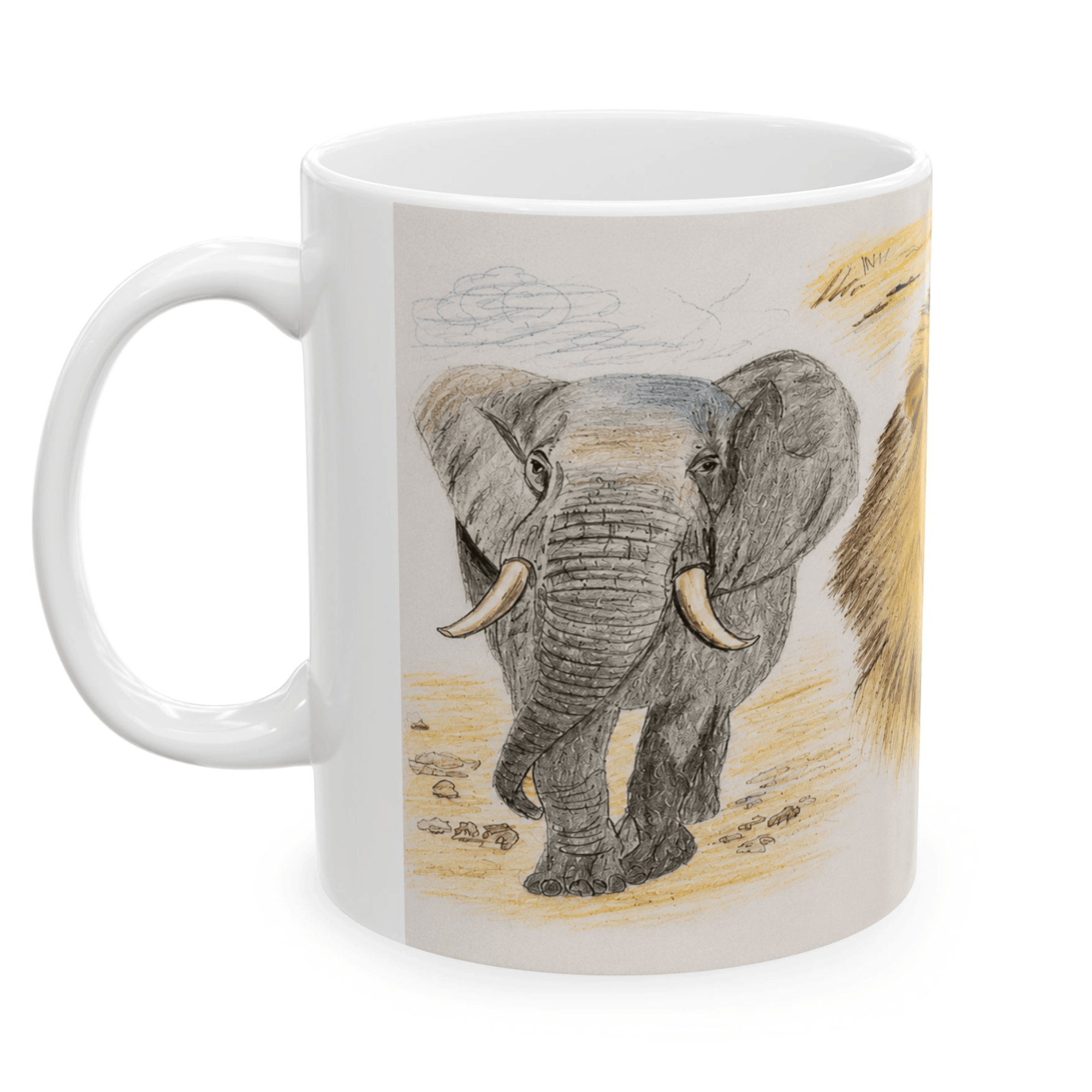 PimsArt African Safari Lion Elephant Leopard Mug From Original Drawing