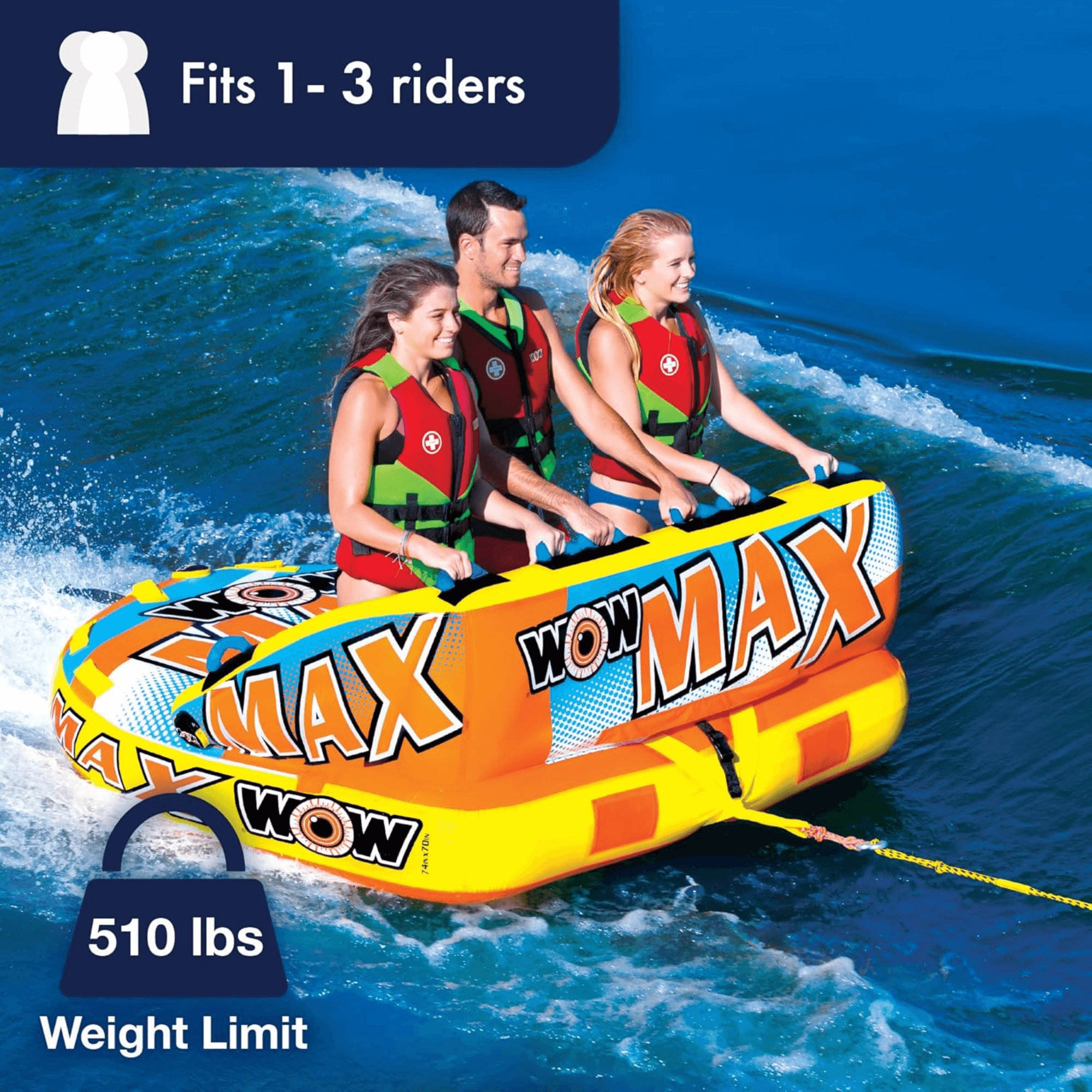 WOW Watersports Max Inflatable Towable Deck Tube for up to 3 Riders