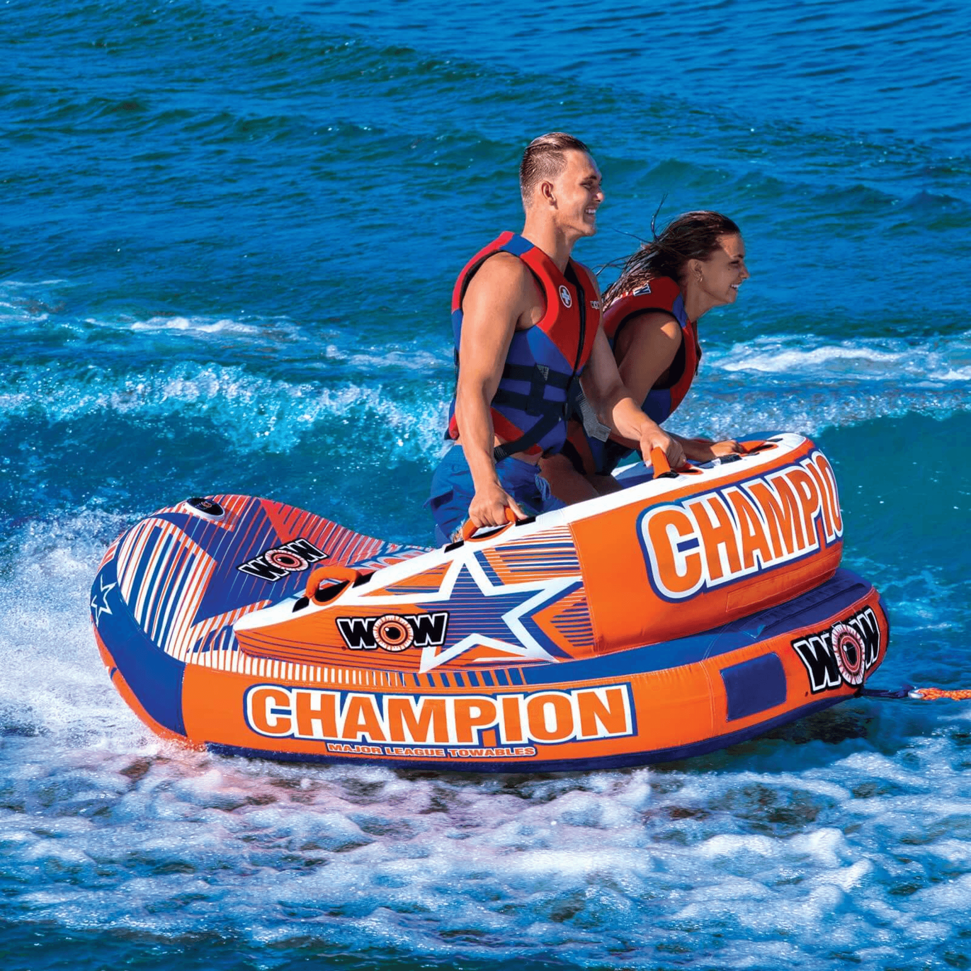 WOW Watersports Champion 2-Person Towable with EZ-Up Nose for Minimal Drag and Footrest