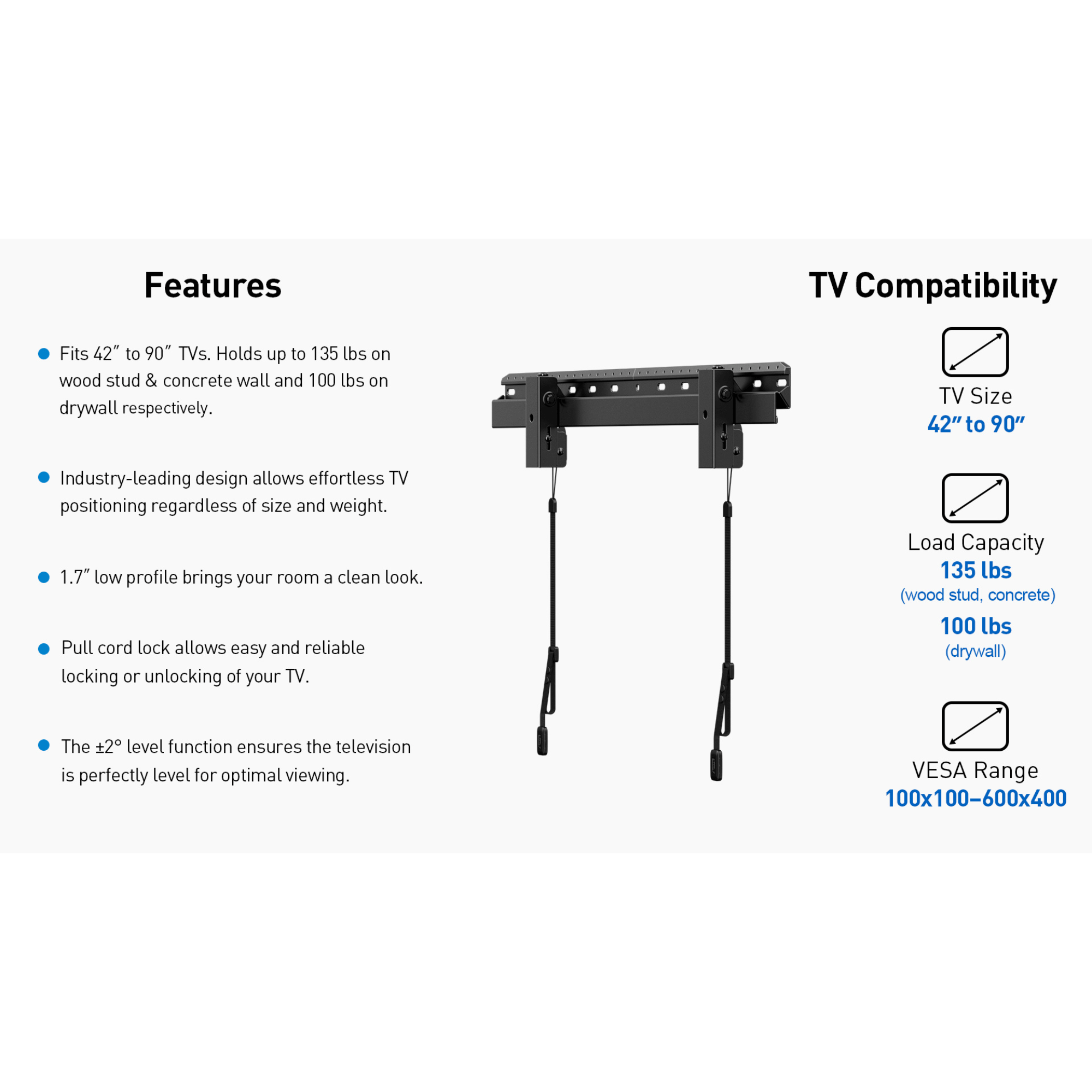ErgoAV Large Low Profile Fixed Mount for 42" to 90" TVs