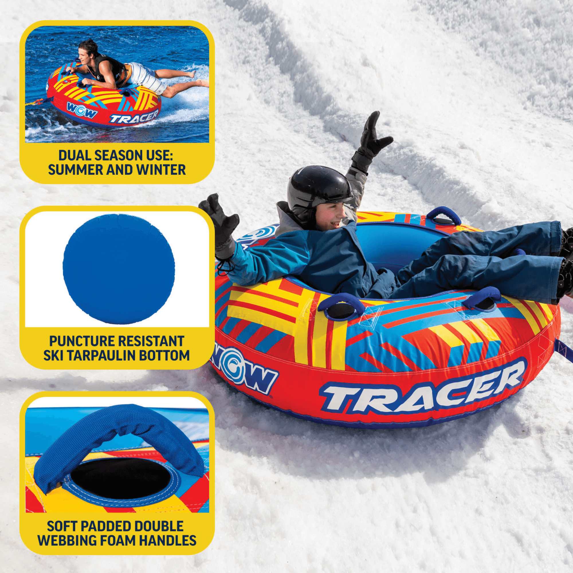 WOW Watersports Tracer Snow Tube Towable for Summer & Winter Action