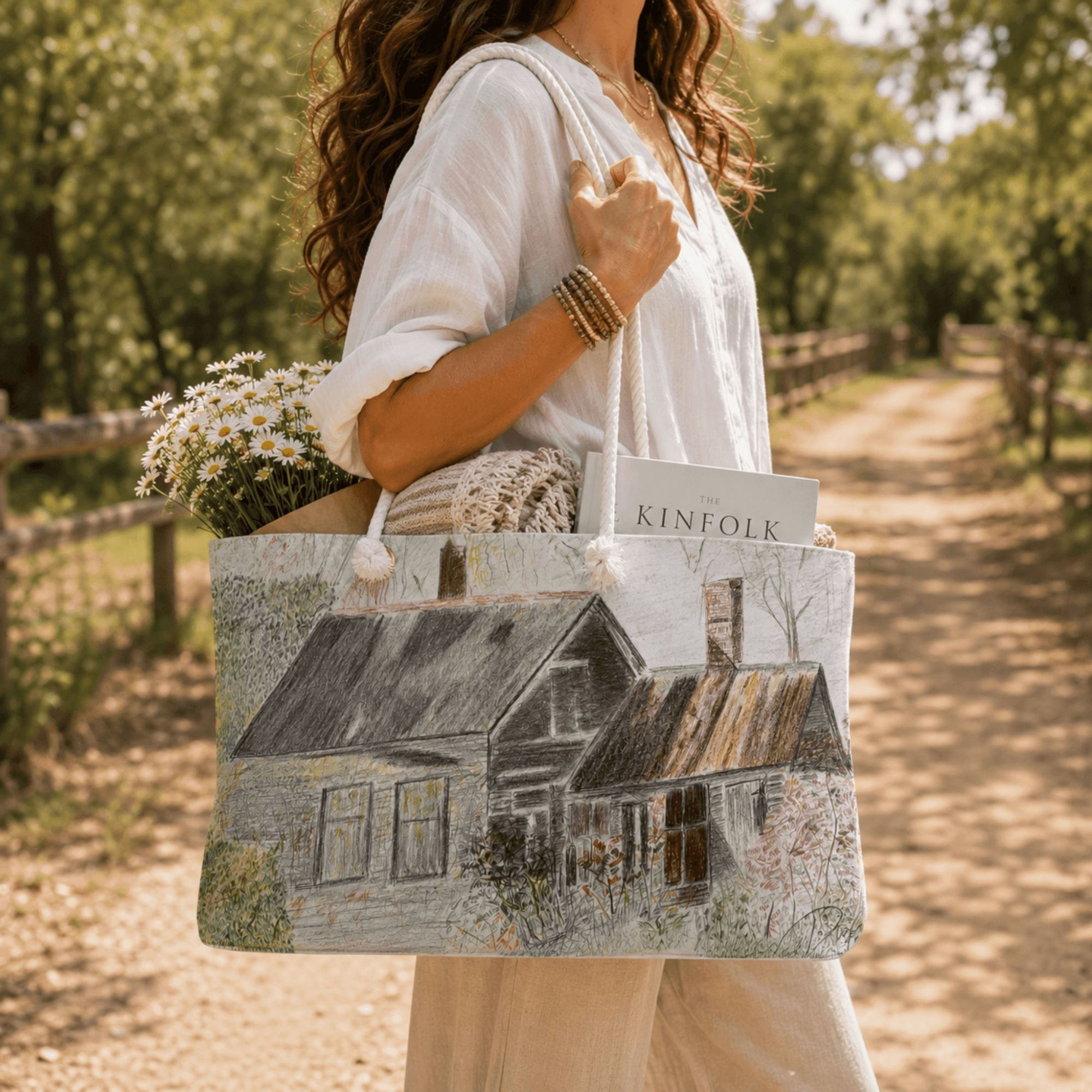 PimsArt Peaceful Countryside Cottage Weekender Bag From Original Drawing