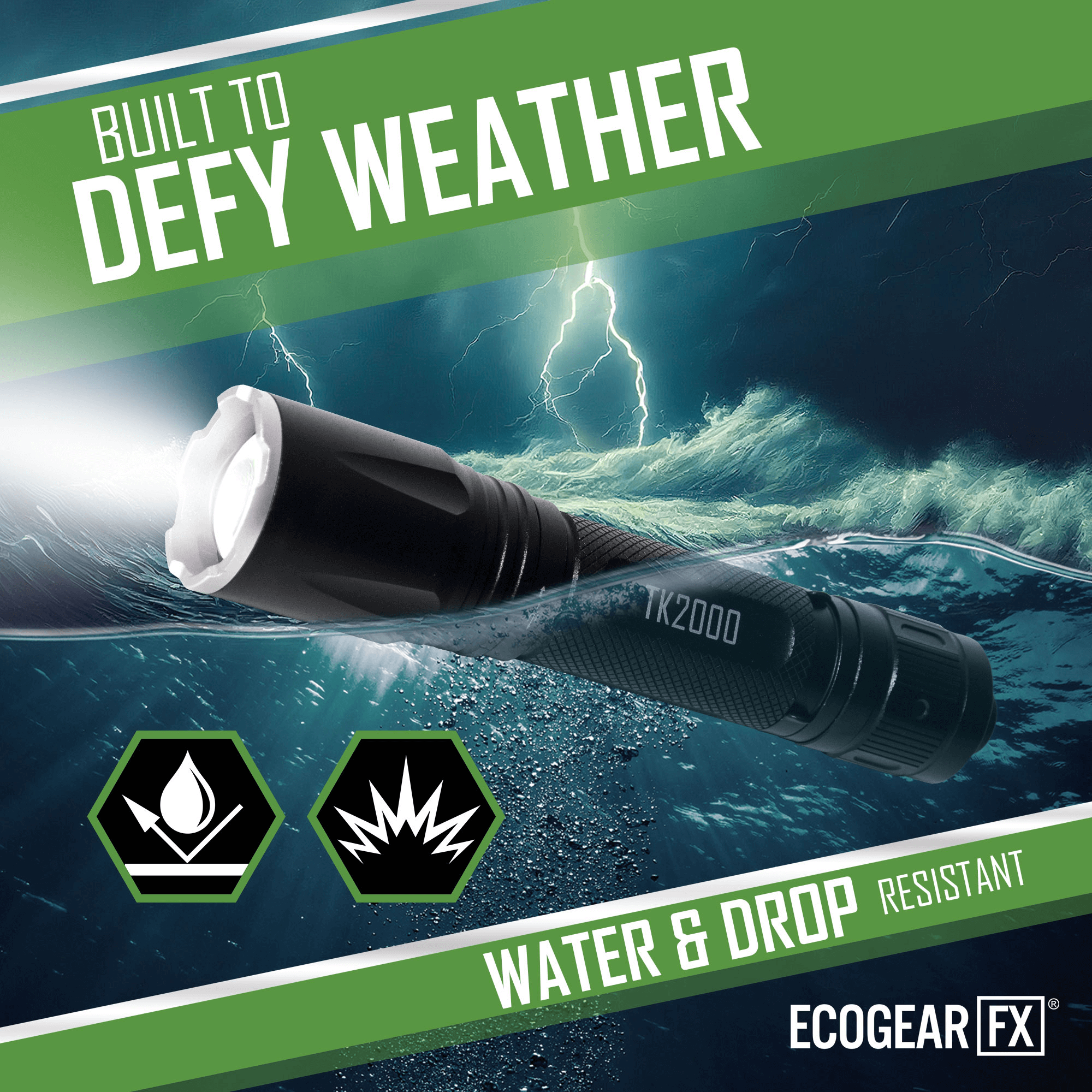 EcoGear FX TK2000 USB Rechargeable LED Tactical Flashlight