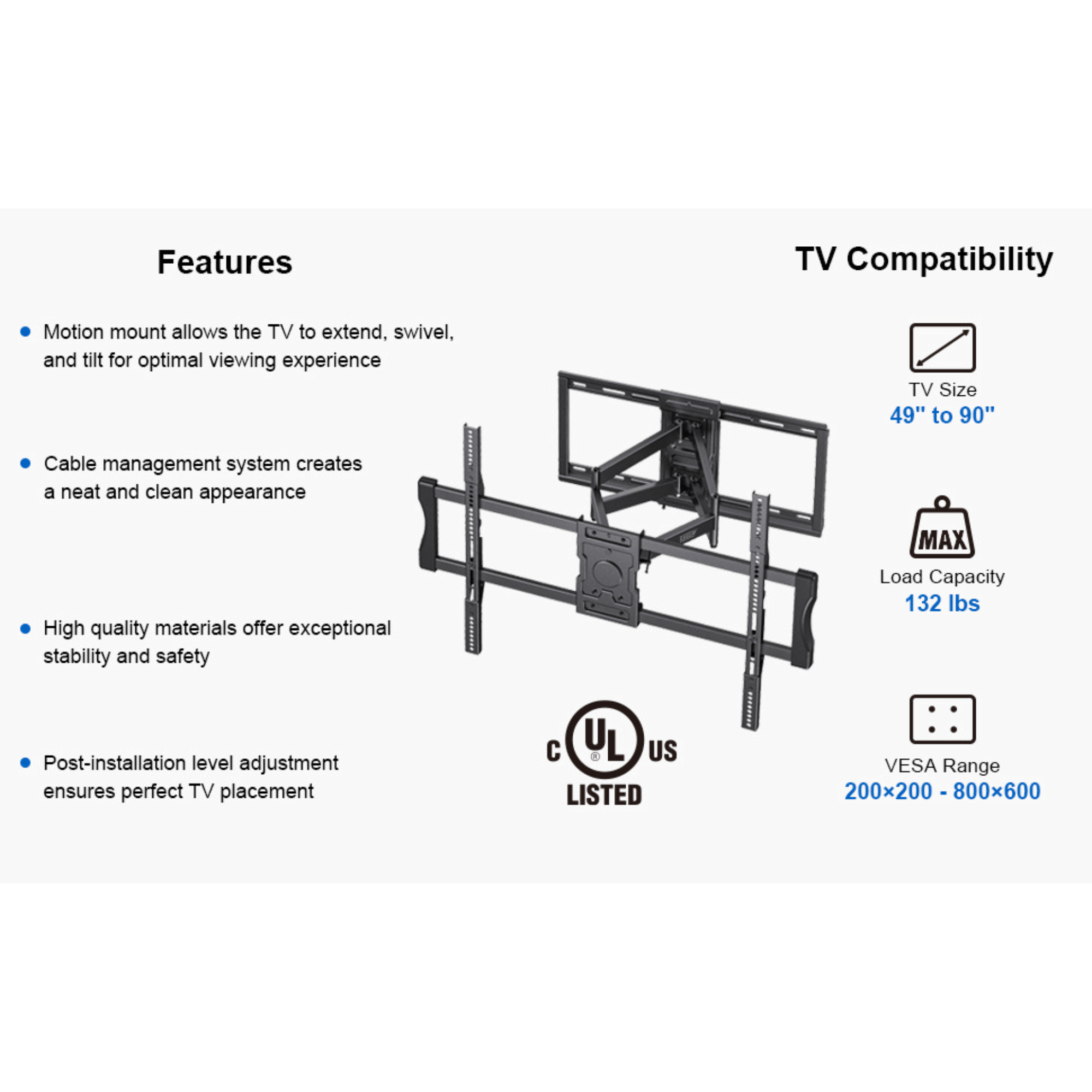 ErgoAV Motion Mount with Dual Arms for TVs 49" to 90"