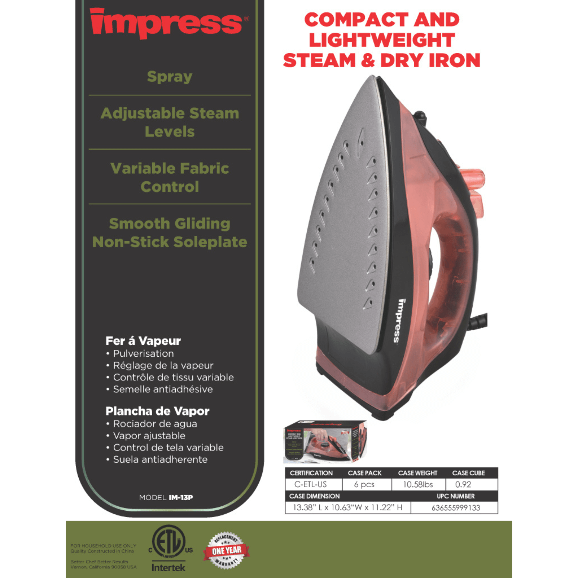 Impress Compact Spray Non-Stick Steam and Dry Iron