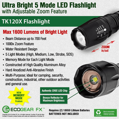 EcoGear FX TK120X LED 18650 Tactical Flashlight