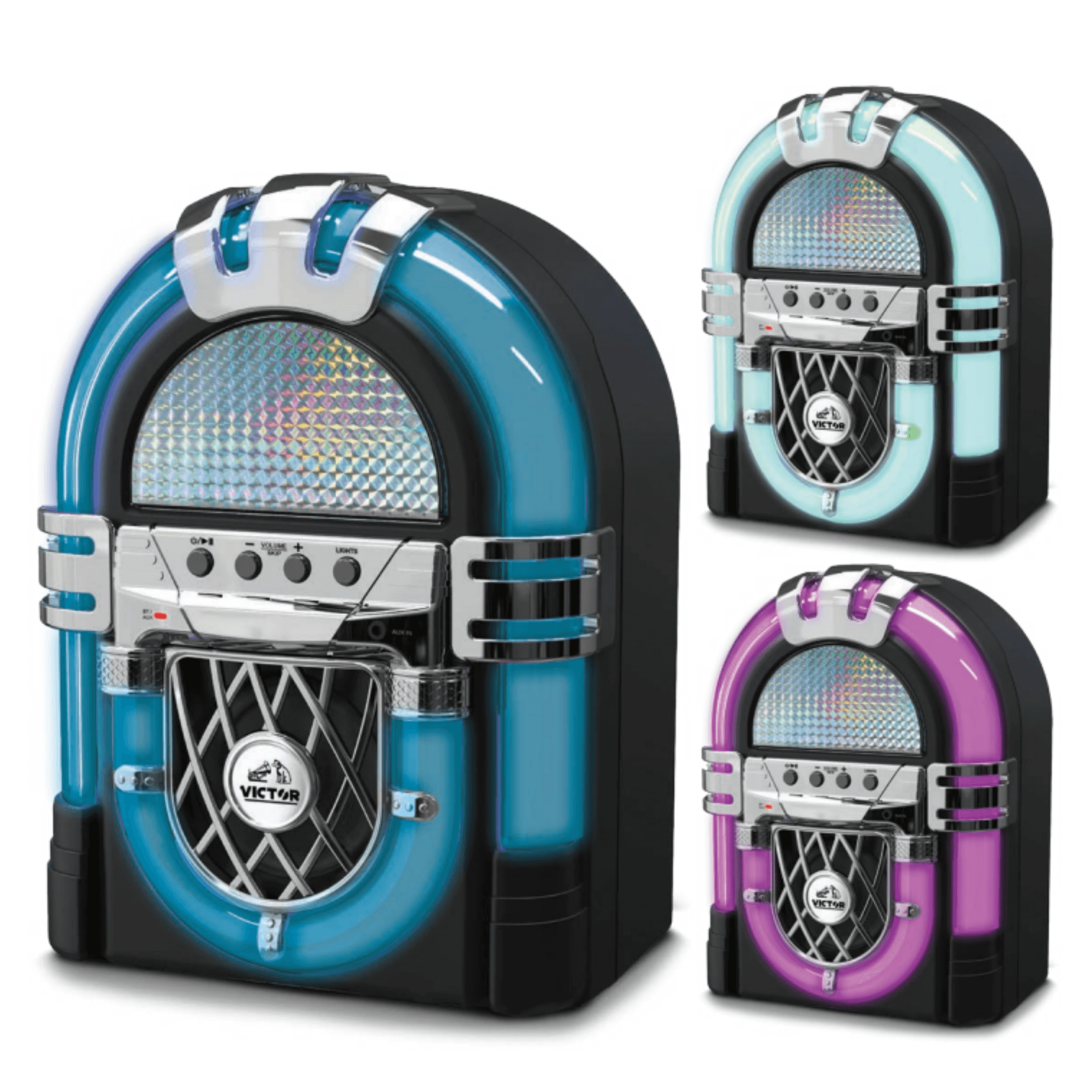 Victor BLVD Mini Bluetooth Jukebox with Multicolor LED Lighting Victor BLVD Mini Bluetooth Jukebox with Multicolor LED Lighting
