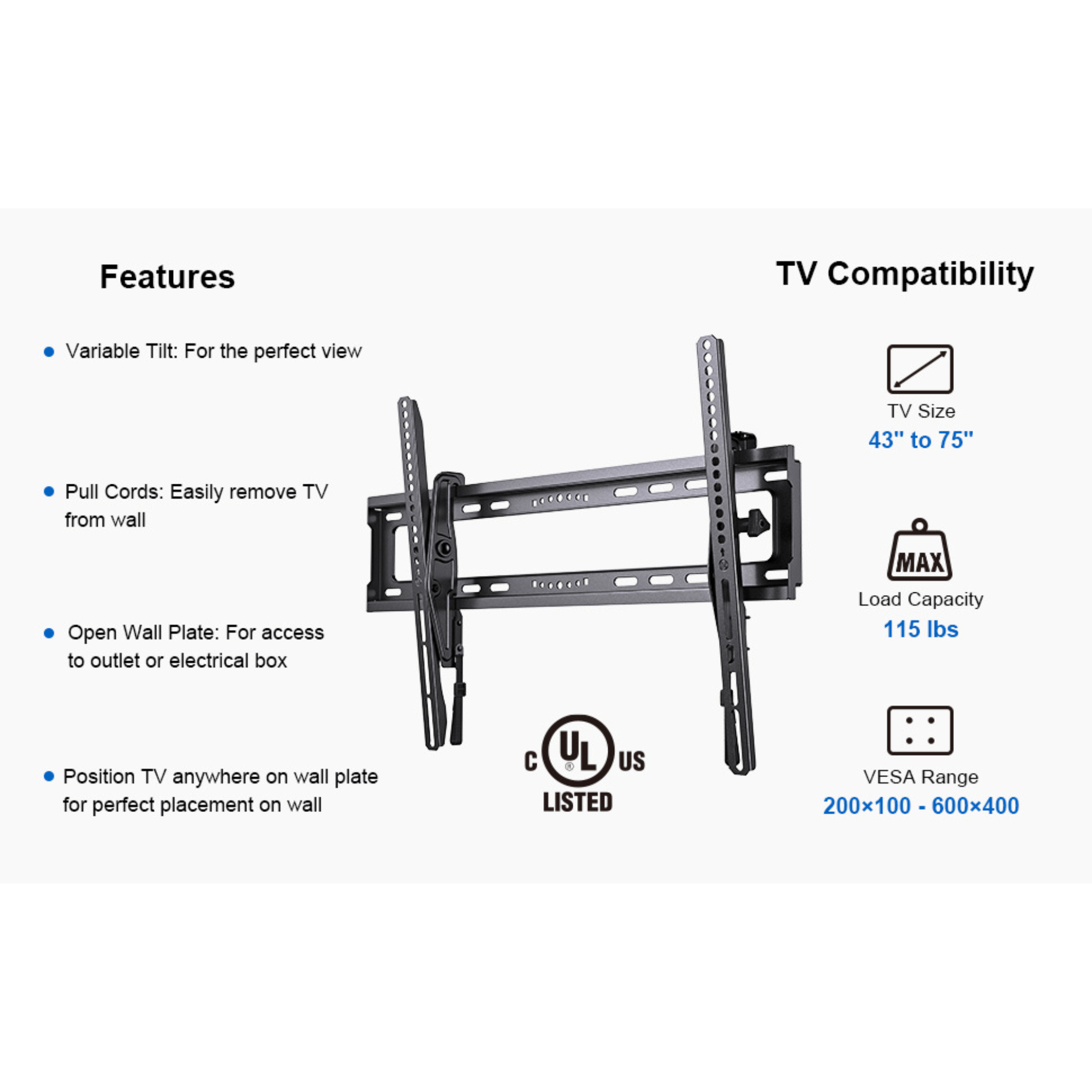 ErgoAV Tilt Mount for TVs 43" to 75"