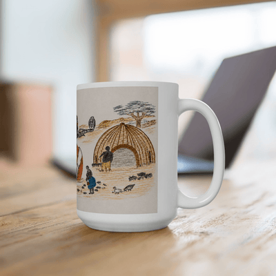 PimsArt South African Tribal Village Portrait Mug From Original Drawing