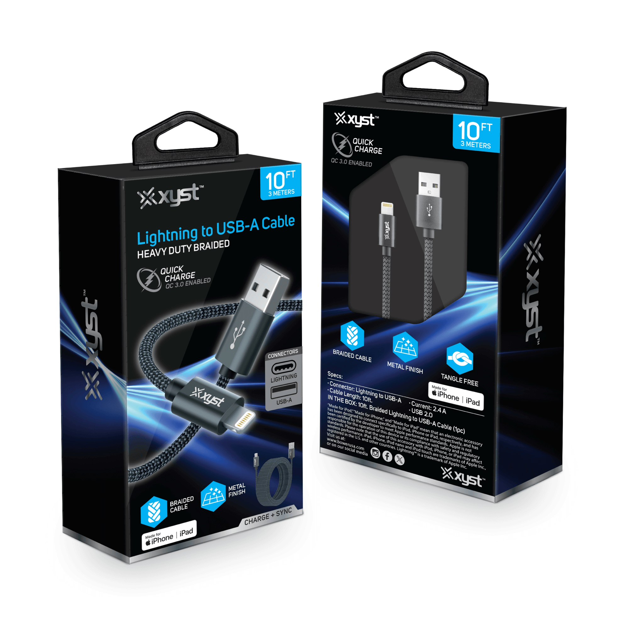 Xyst Charge and Sync USB to Lightning Braided Cable 10Ft