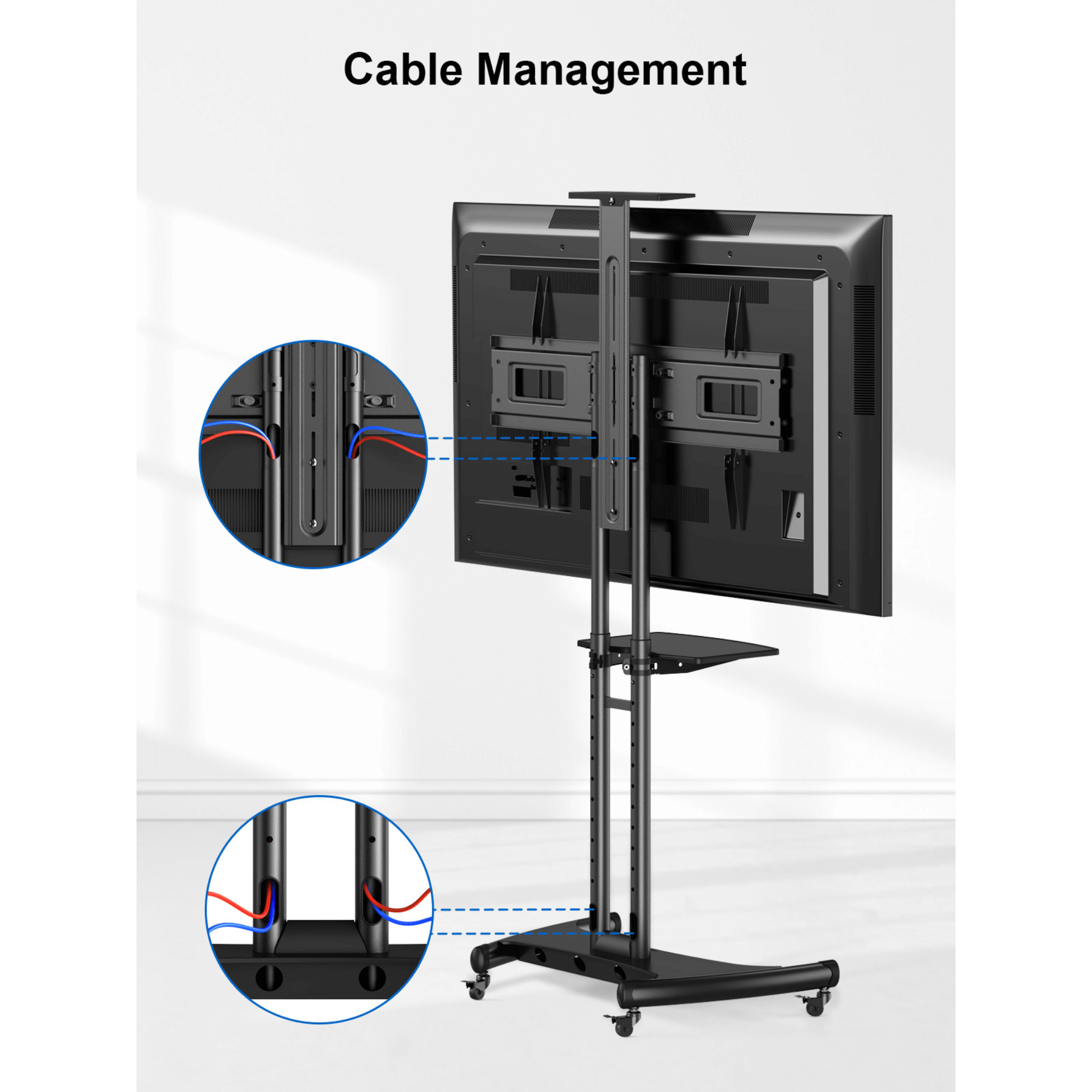 ErgoAV Movable Height-Adjustable Cart with Camera Shelf for TVs 43" to 70"